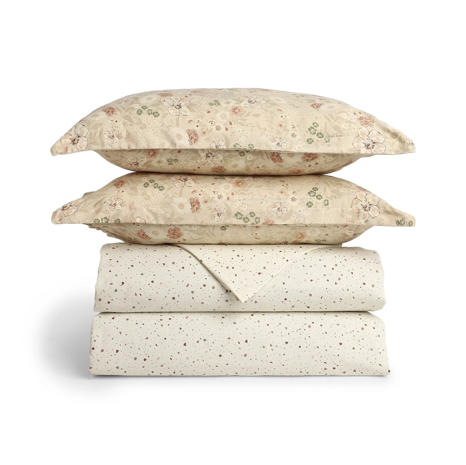 Floral Geometric 144 TC Cotton Cream Double Bedding Set | Mishella