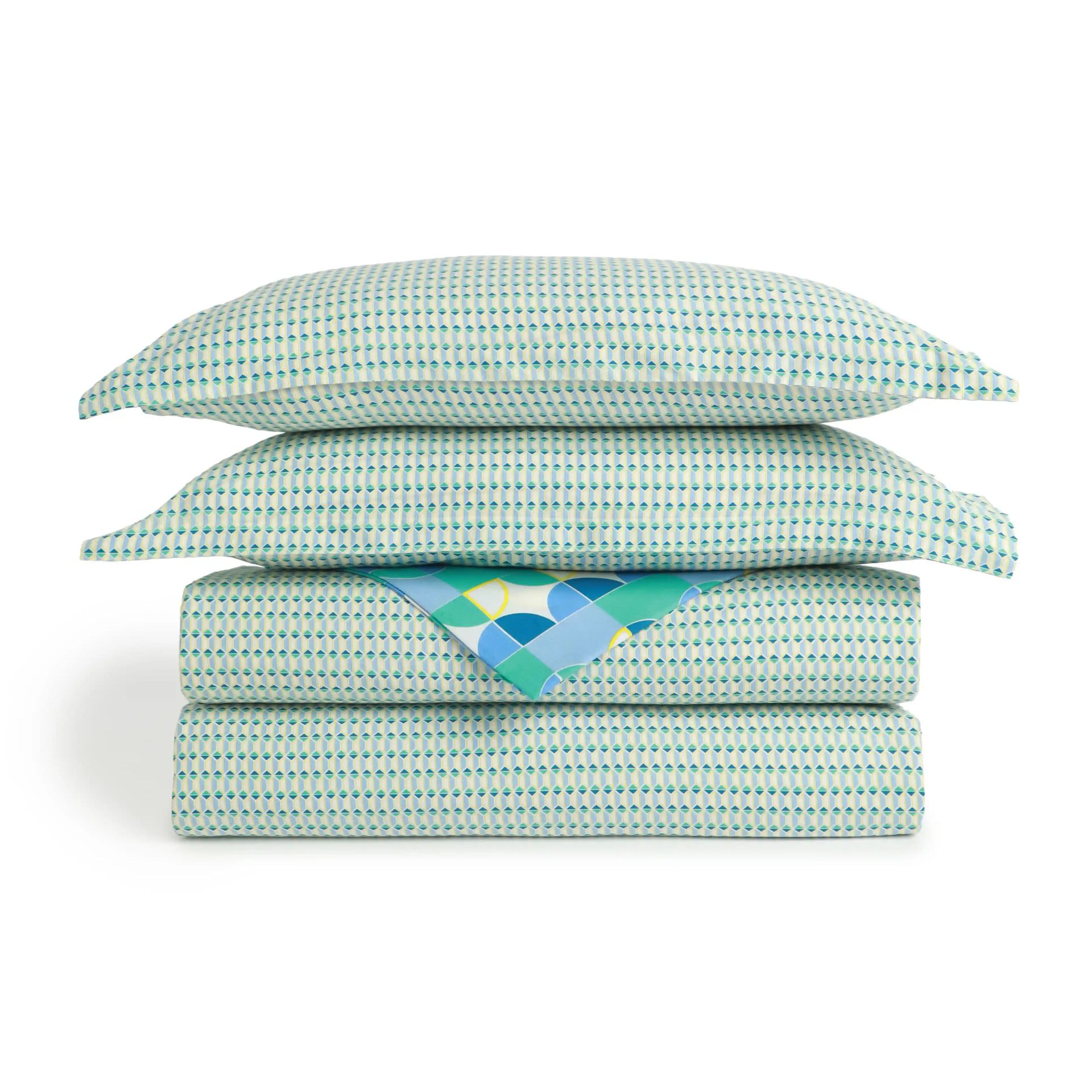 Geometric 144 TC Cotton Orbit Teal Double Bedding Set | Mishella