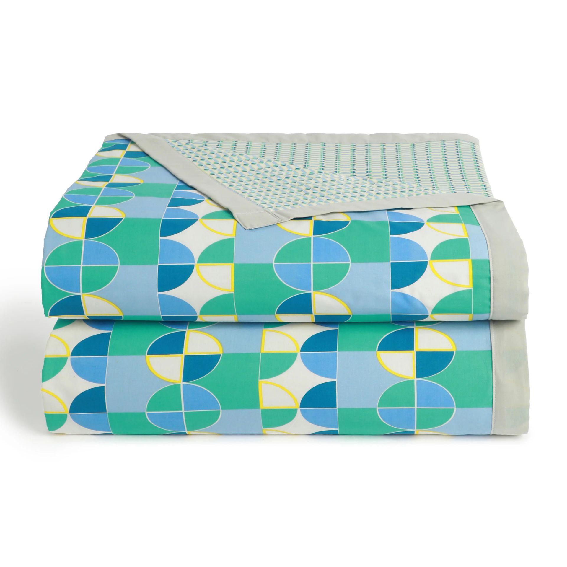 Geometric 144 TC Cotton Orbit Teal Double Bedding Set | Mishella