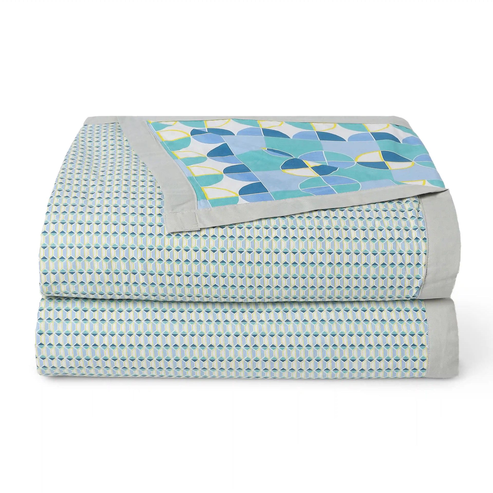 Geometric 144 TC Cotton Kaleido Teal Double Bedding Set | Mishella