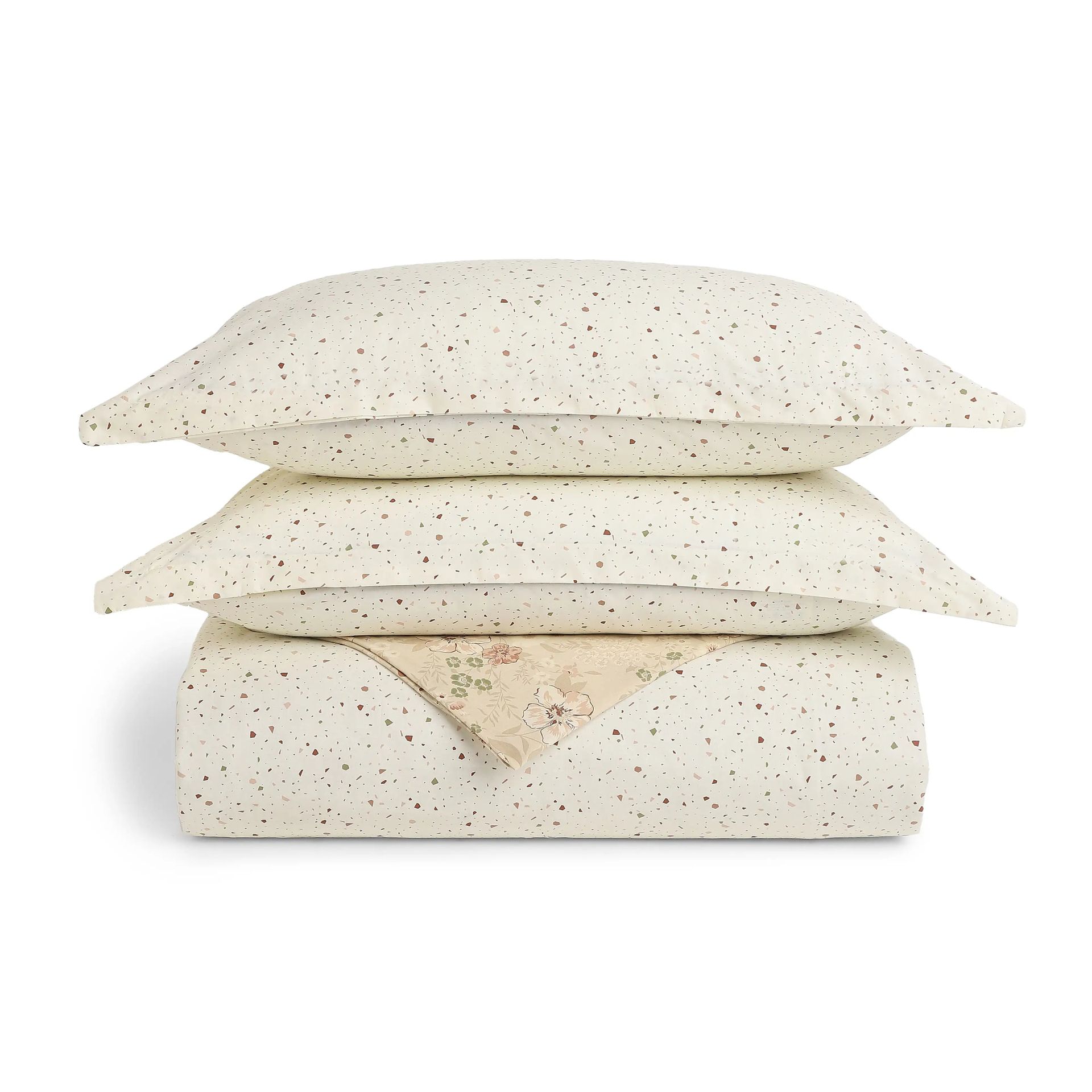Floral Geometric 144 TC 100% Cotton Beige Double Bedding Set | Mishella