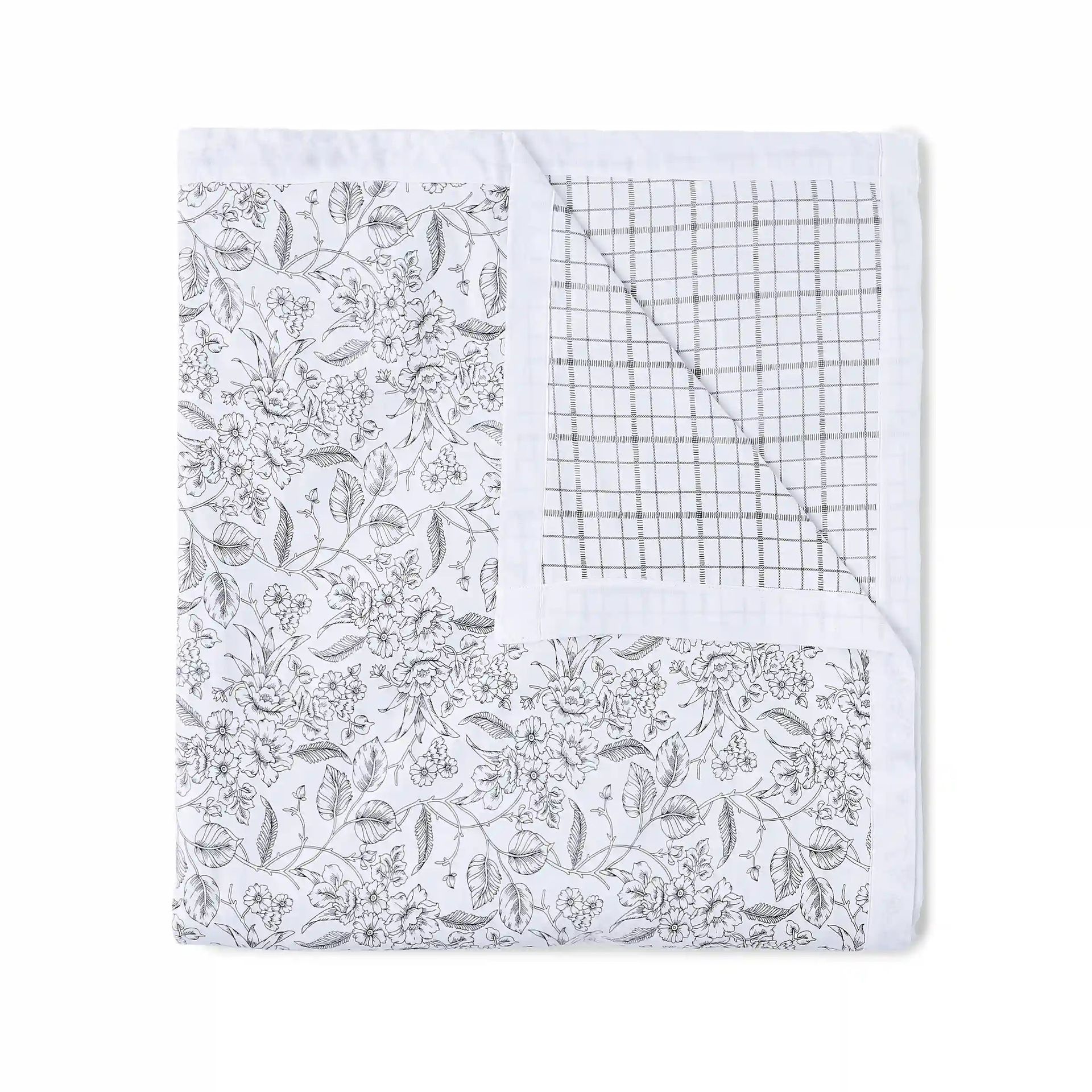 Floral Geometric 144 TC  100% Cotton Charcoal Checks Double Dohar | Mishella