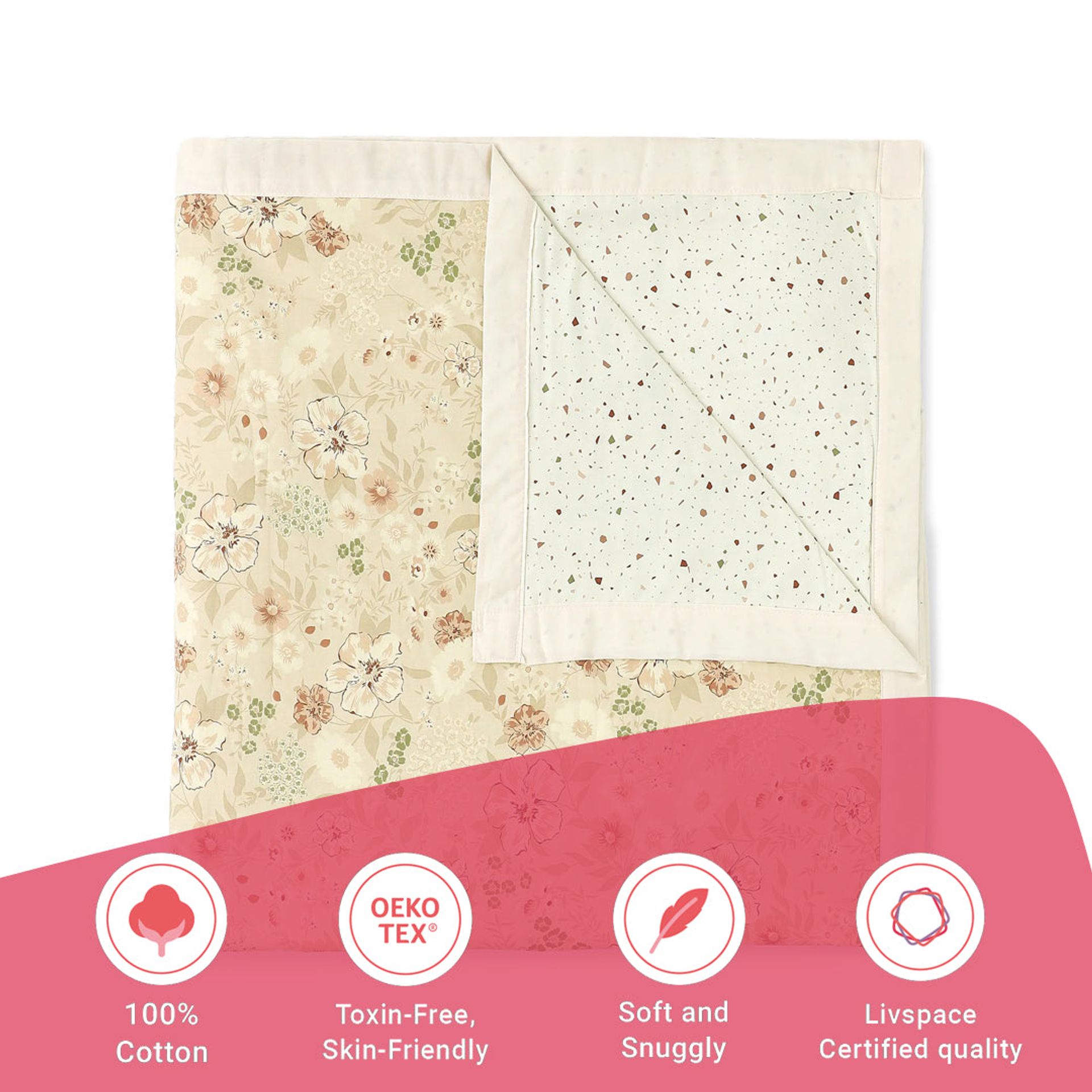 Floral Geometric 144 TC 100% Cotton Beige Double Dohar | Mishella