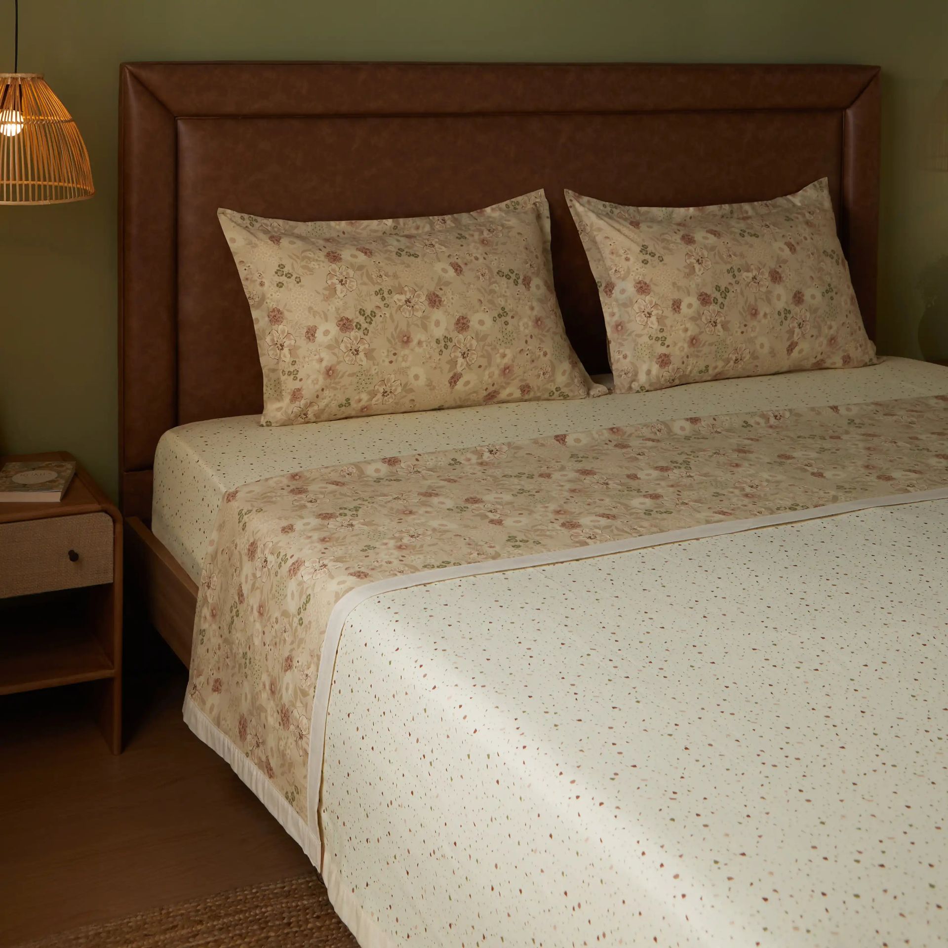 Floral Geometric 144 TC 100% Cotton Cream Bloom Double Dohar | Mishella