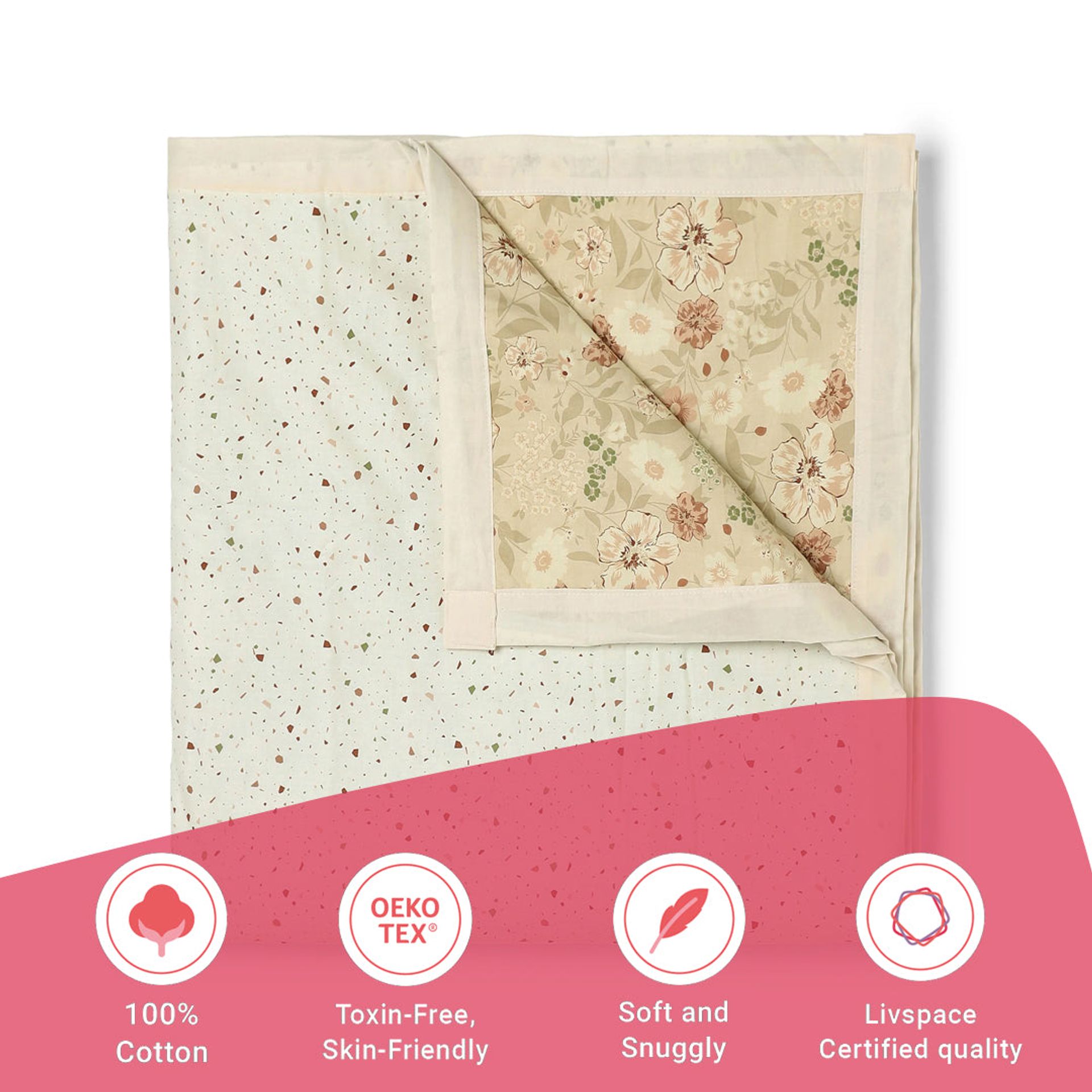 Floral Geometric 144 TC 100% Cotton Cream Bloom Double Dohar | Mishella