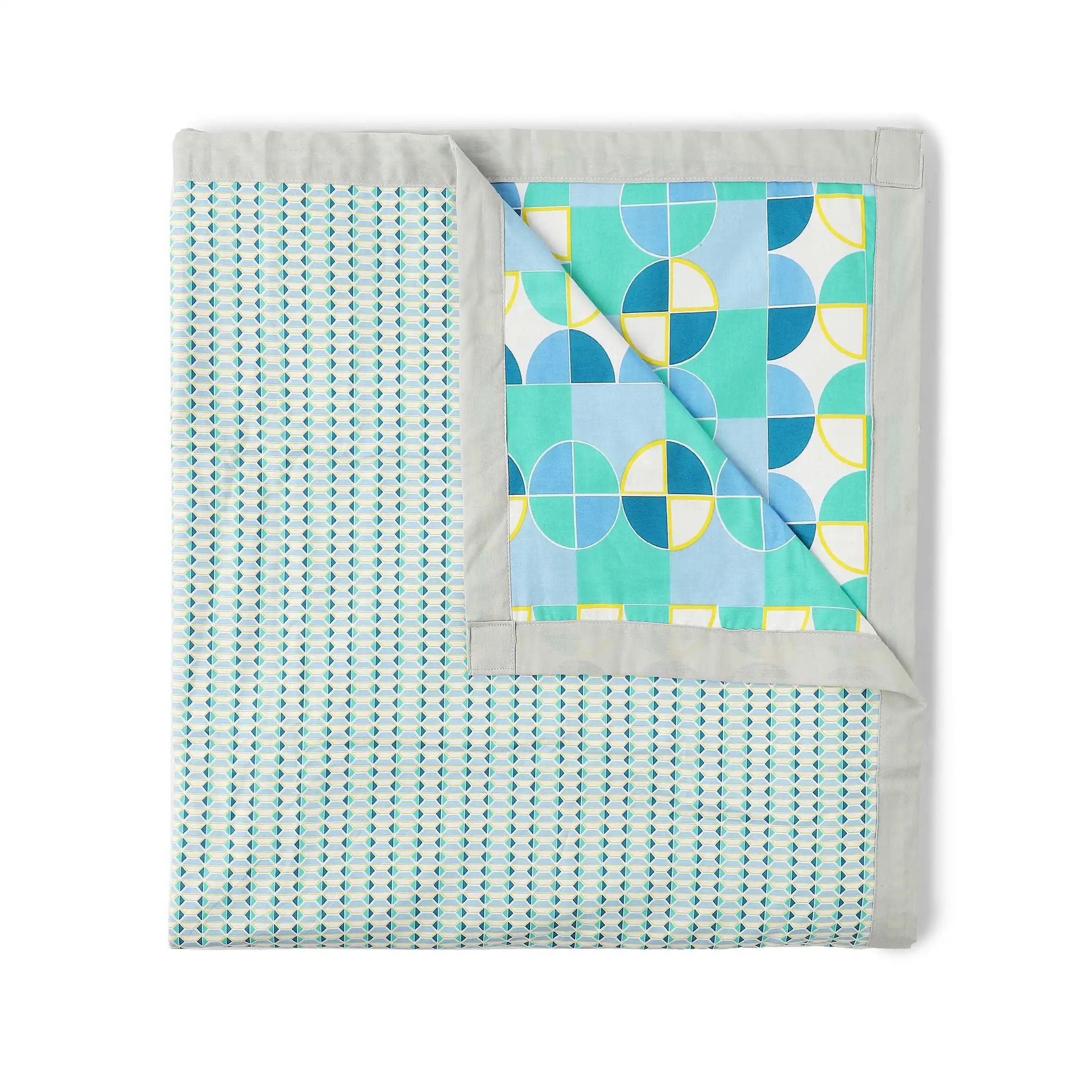 Geometric 144 TC 100% Cotton Kaleido Teal Double Dohar | Mishella