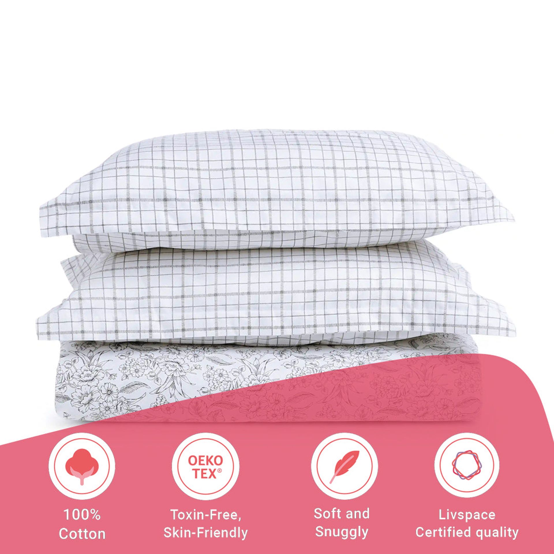Floral Geometric 144 TC 100% Cotton Charcoal Bloom Queen Fitted Sheet Set | Mishella