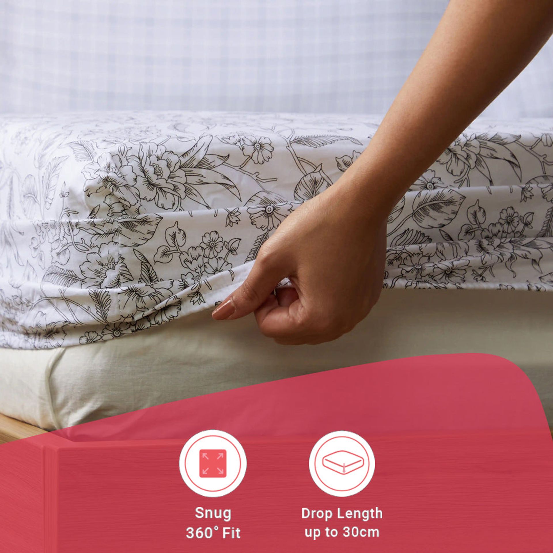 Floral Geometric 144 TC 100% Cotton Charcoal Bloom Queen Fitted Sheet Set | Mishella