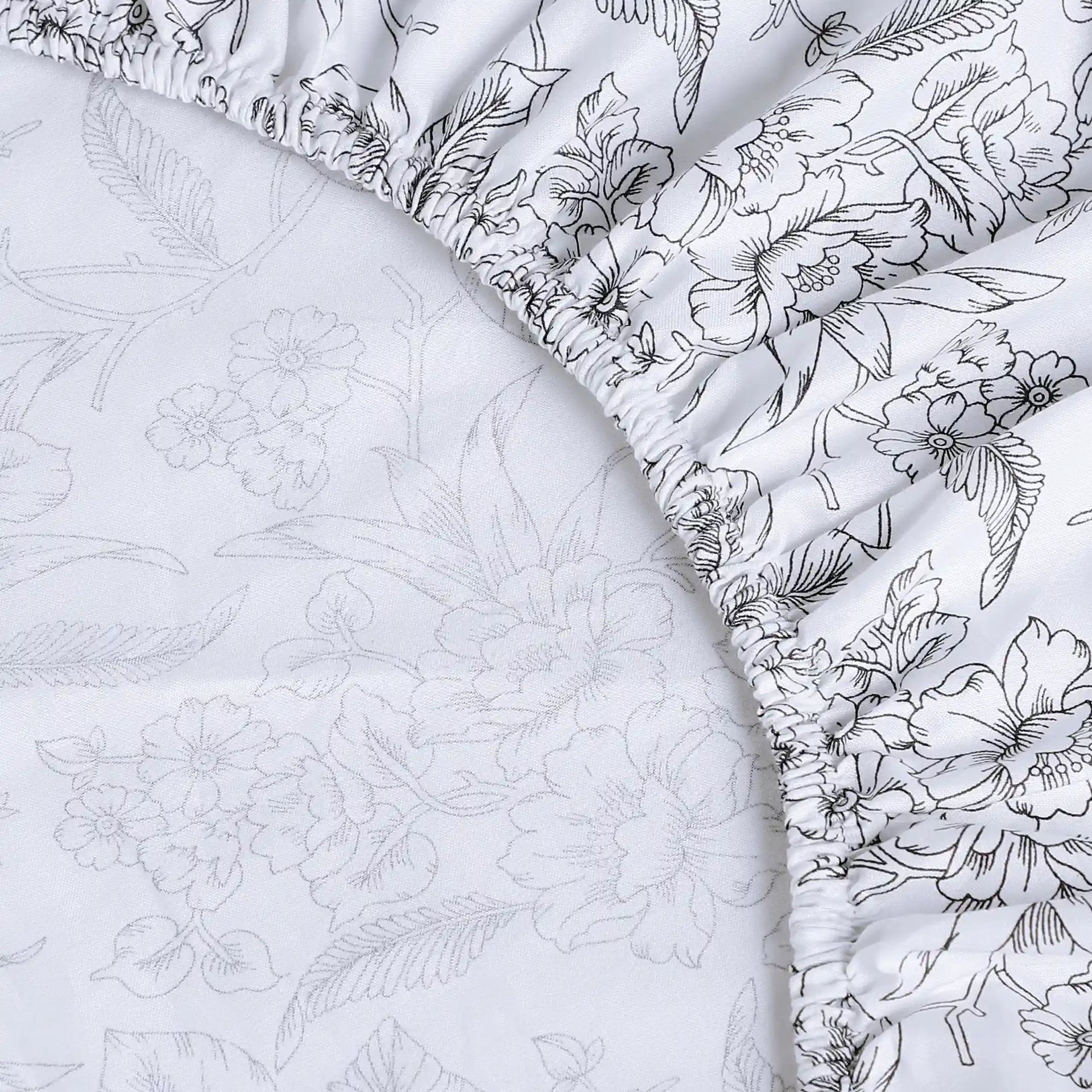 Floral Geometric 144 TC 100% Cotton Charcoal Bloom Queen Fitted Sheet Set | Mishella