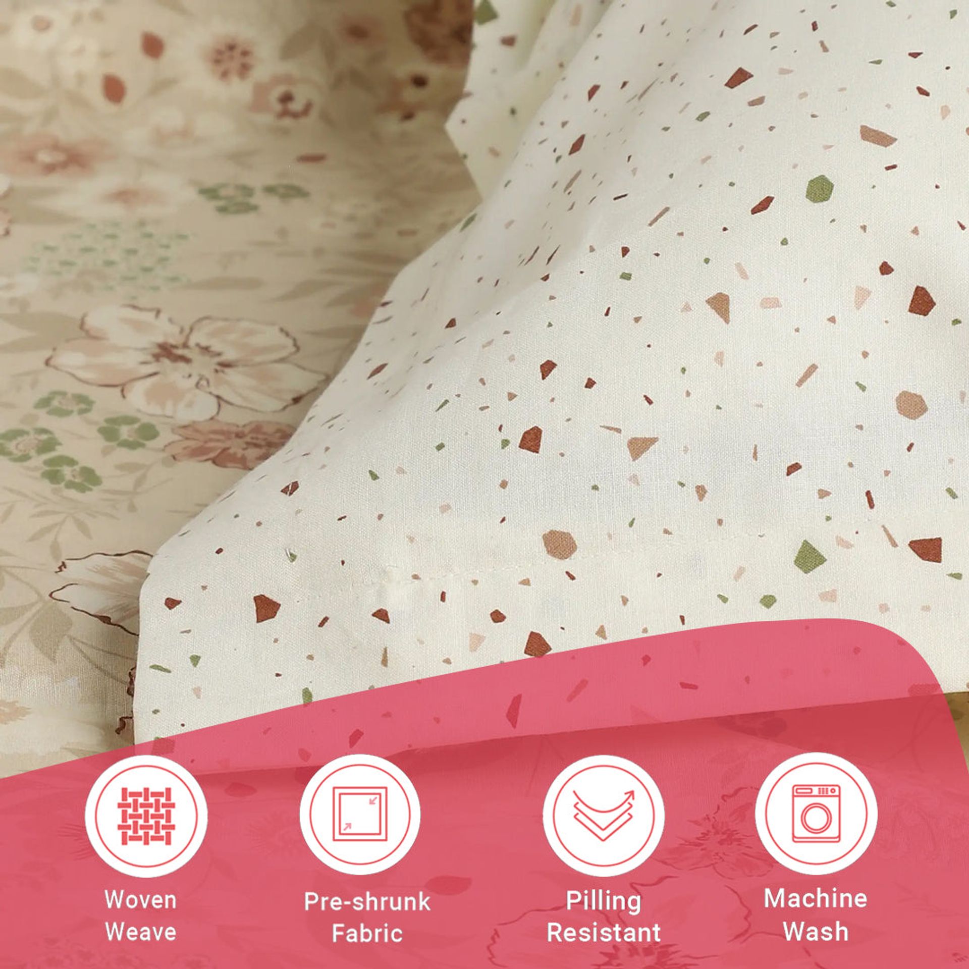 Floral Geometric 144 TC 100% Cotton Beige Queen Fitted Sheet Set | Mishella