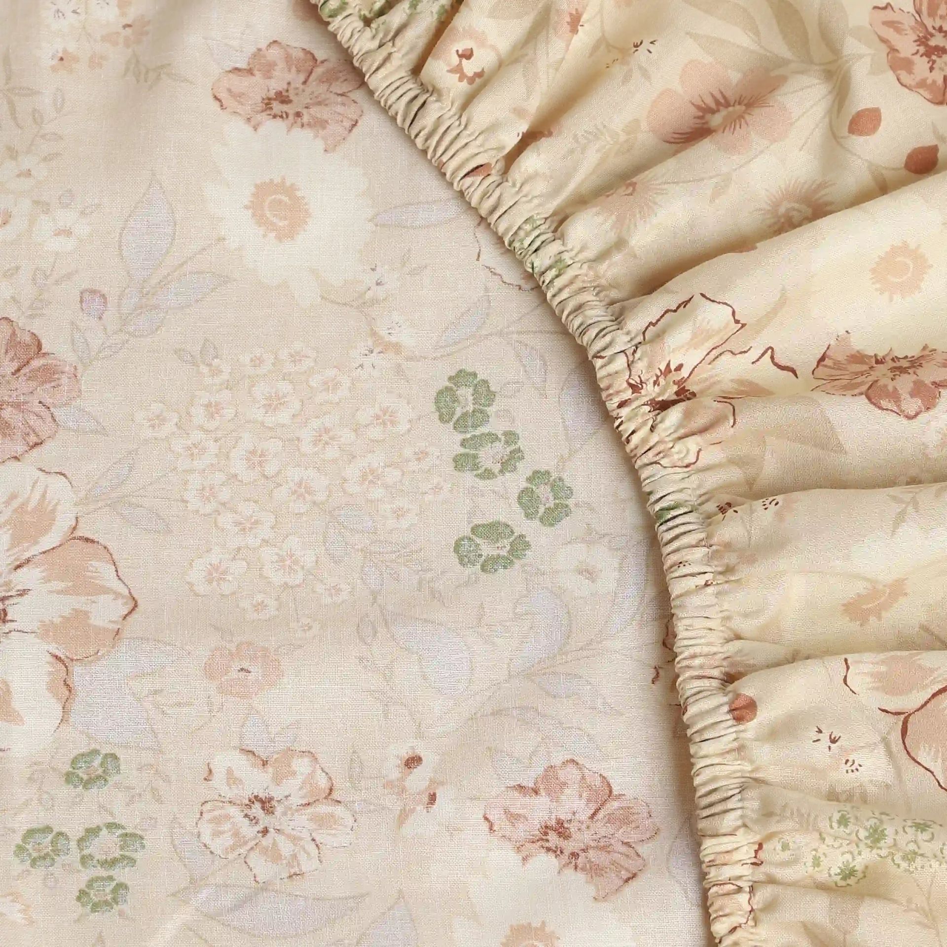 Floral Geometric 144 TC 100% Cotton Beige Queen Fitted Sheet Set | Mishella
