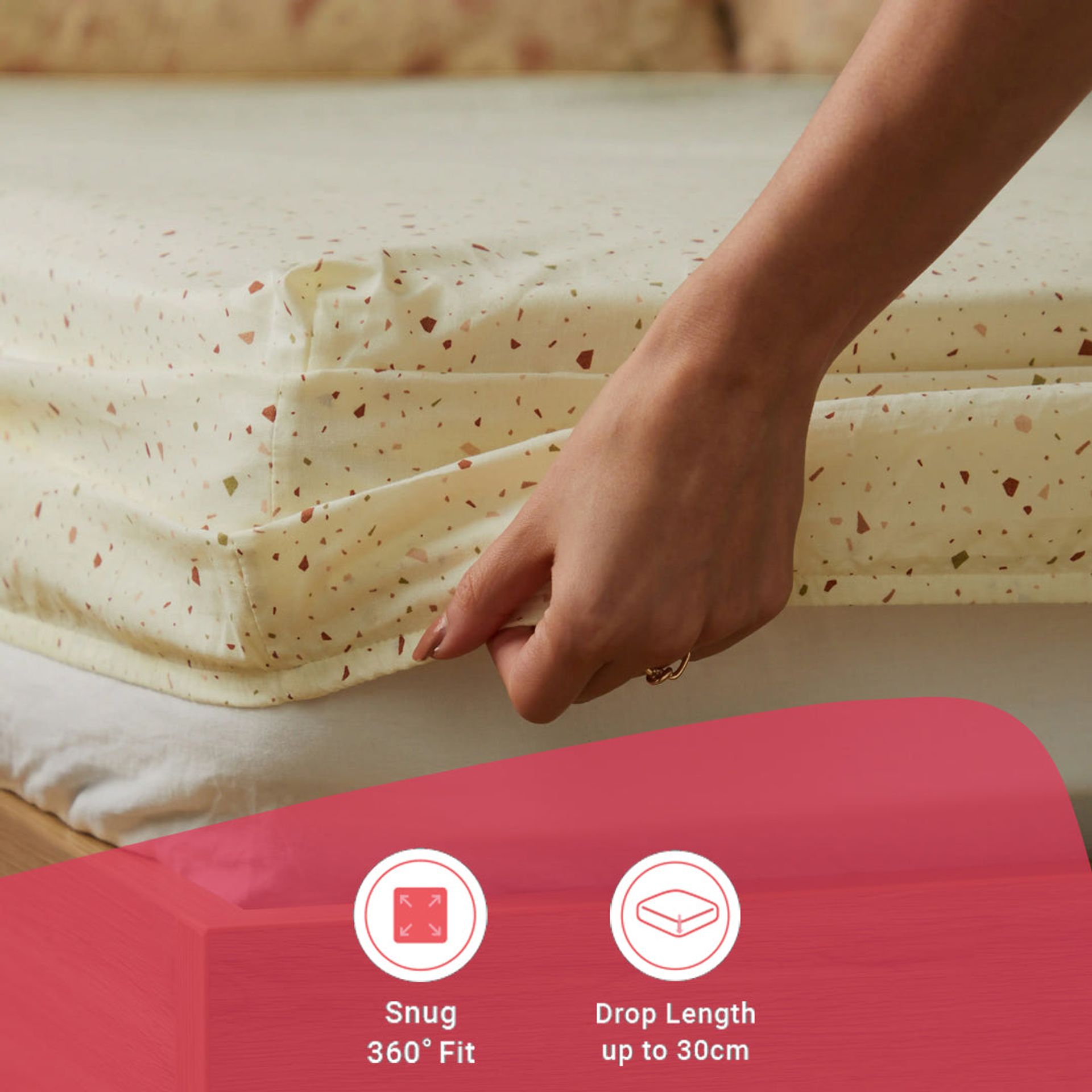 Floral Geometric 144 TC 100% Cotton Cream Bloom Queen Fitted Sheet Set | Mishella