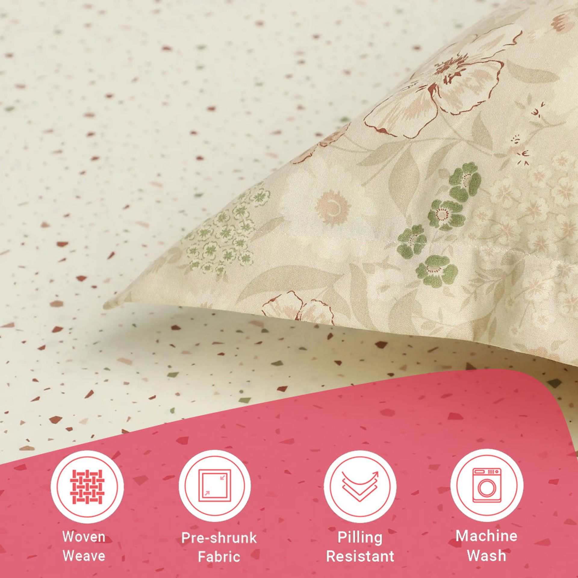 Floral Geometric 144 TC 100% Cotton Cream Bloom Queen Fitted Sheet Set | Mishella