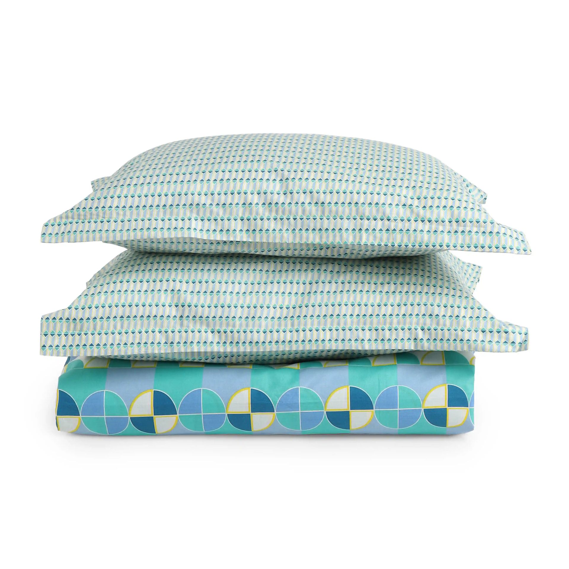 Geometric 144 TC 100% Cotton Orbit Teal Queen Fitted Sheet Set | Mishella