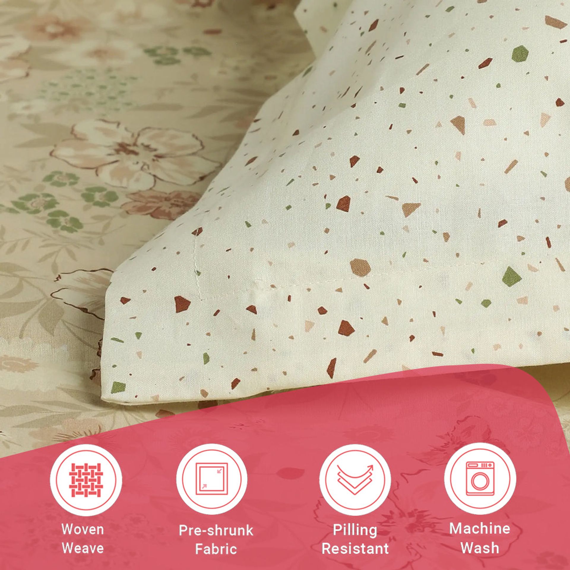 Floral Geometric 144 TC 100% Cotton Beige Single Bedsheet Set | Mishella