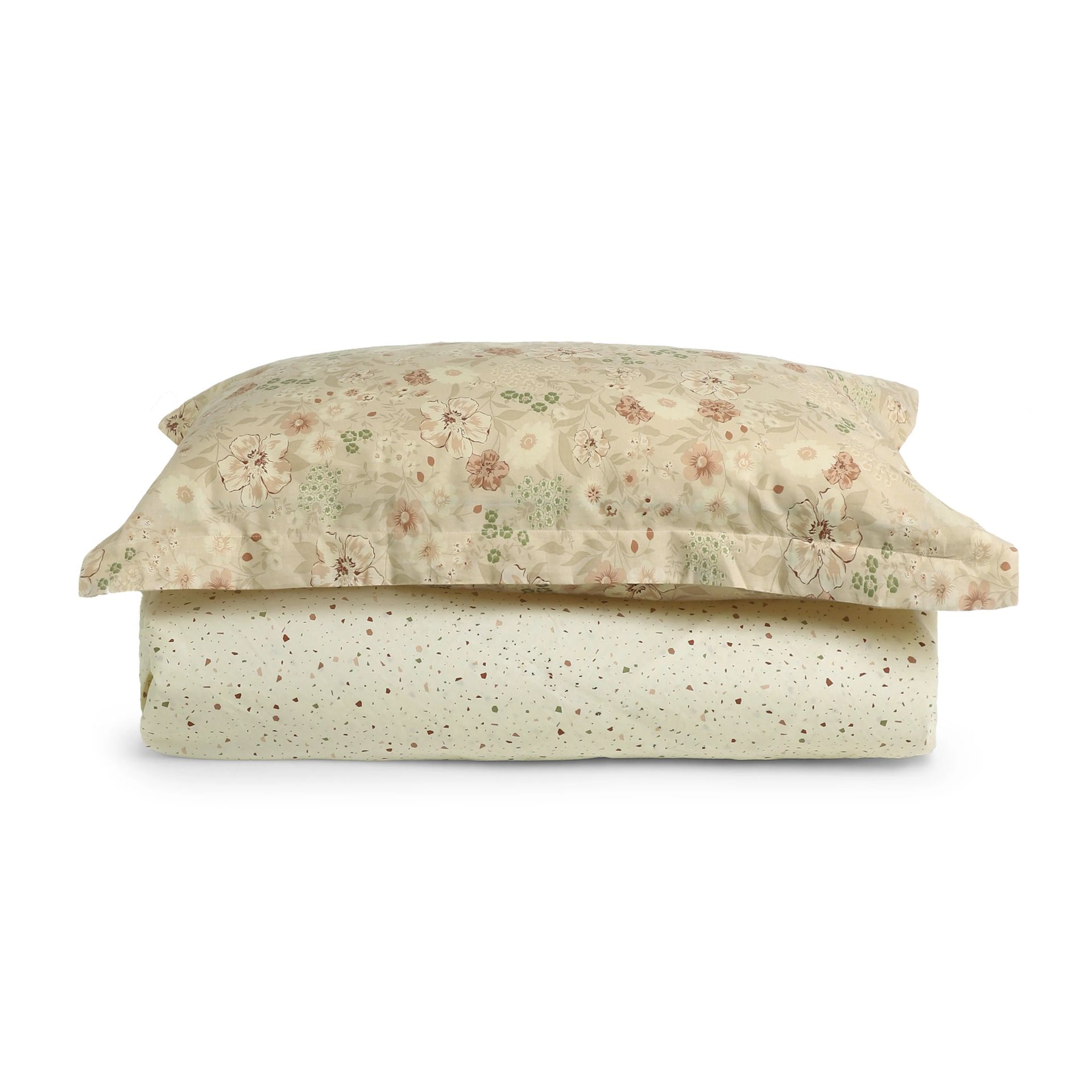 Floral Geometric 144 TC 100% Cotton Cream Single Bedsheet Set | Mishella