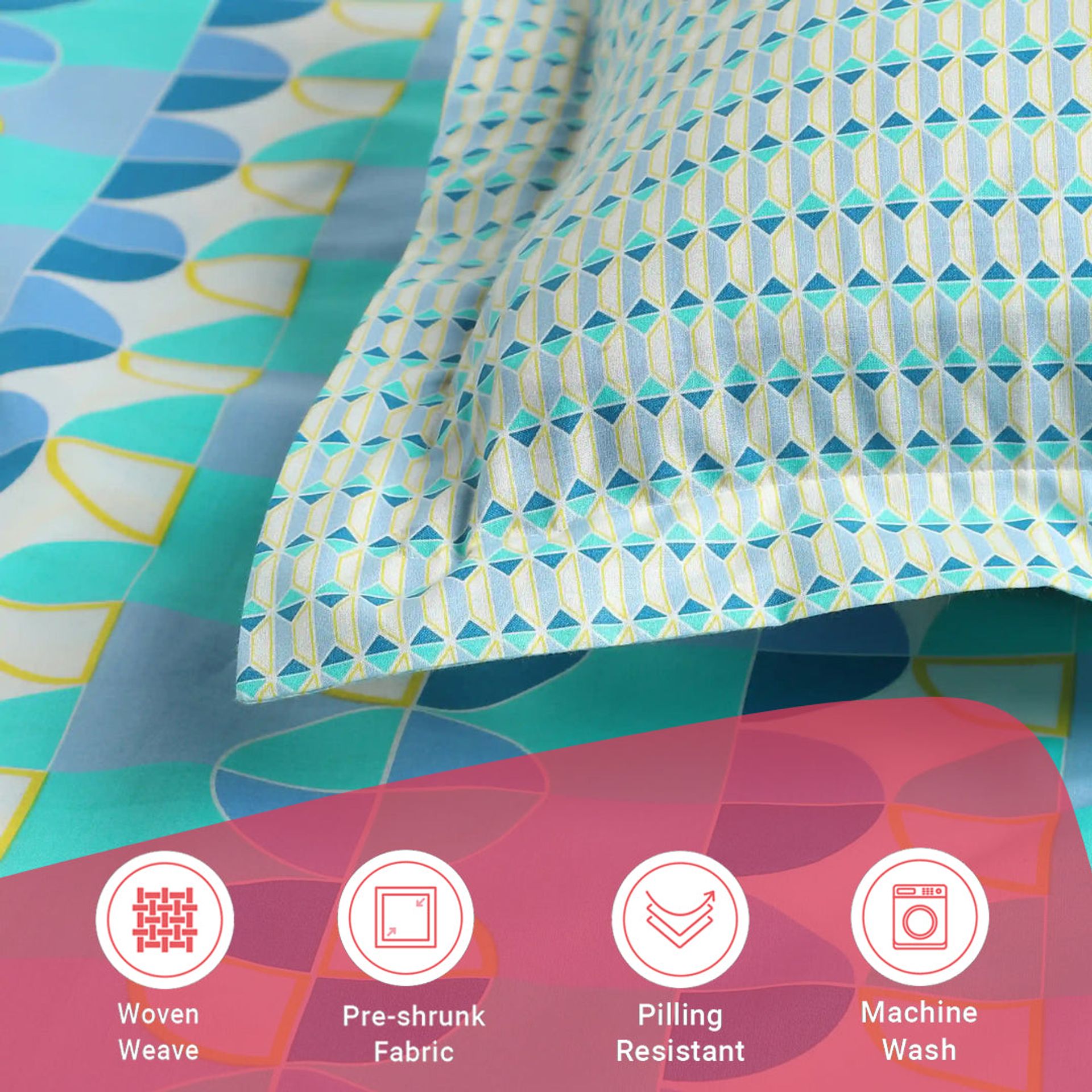 Geometric 144 TC 100% Cotton Orbit Teal Single Bedsheet Set | Mishella