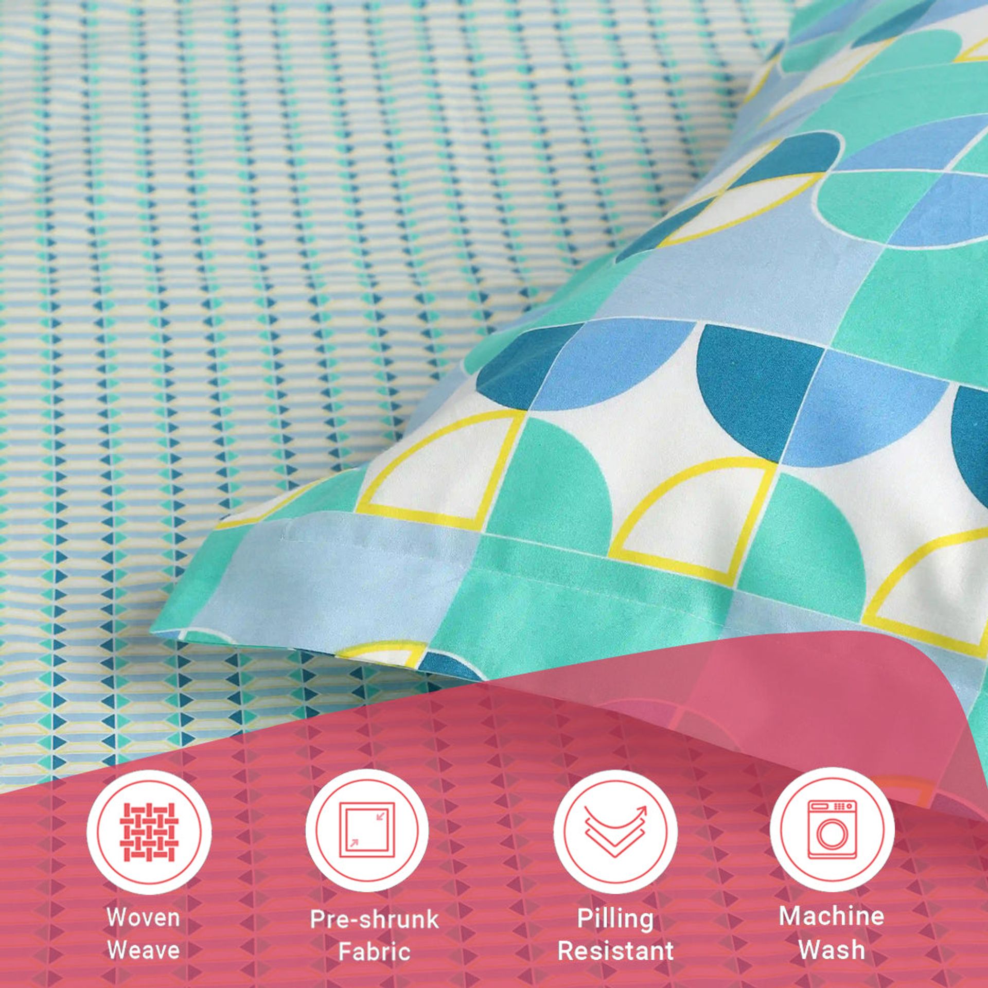Geometric 144 TC 100% Cotton Kaleido Teal Single Bedsheet Set | Mishella