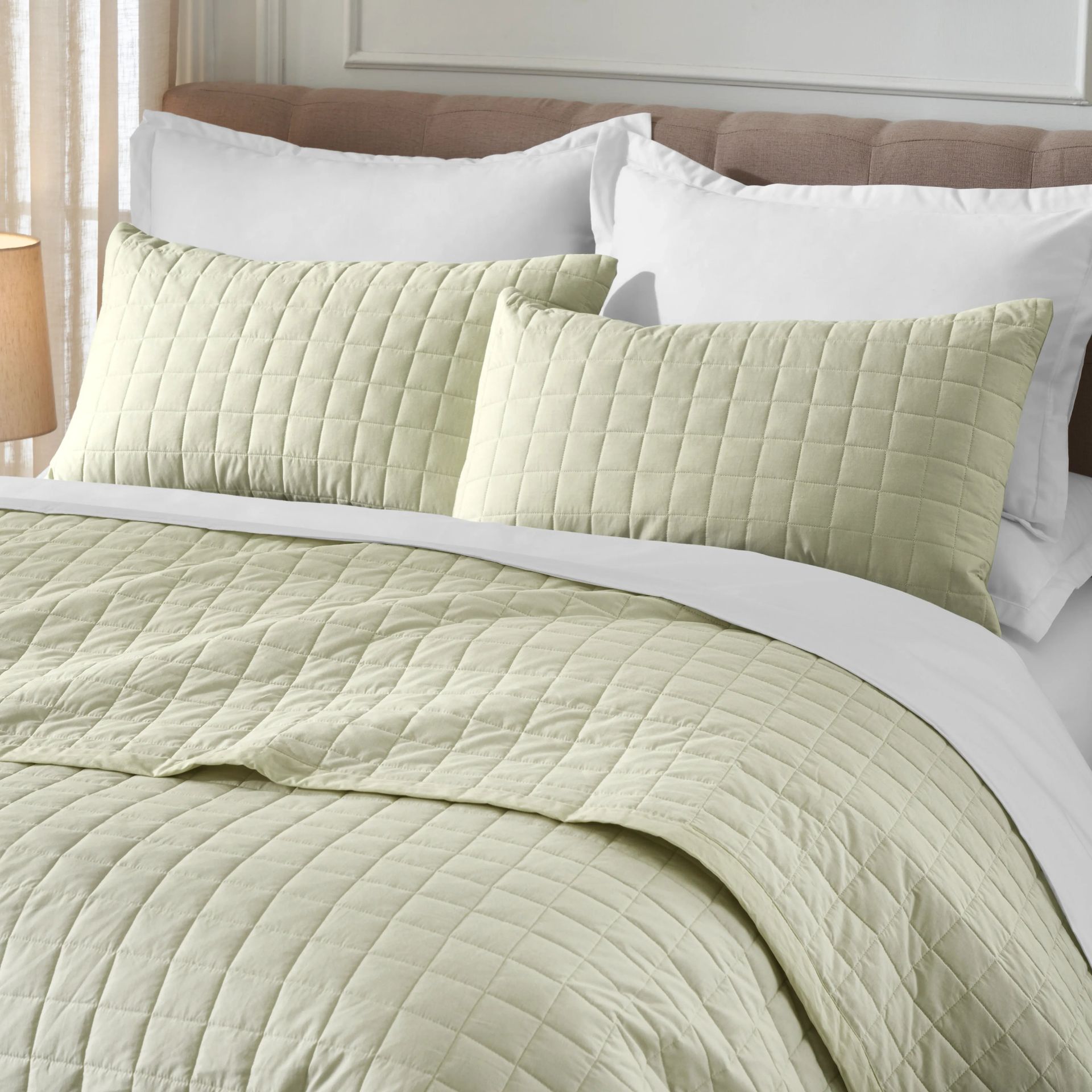 Box Quilted Solid 200 TC 100% Cotton Percale Linen King Bed Cover Set | Nuvola