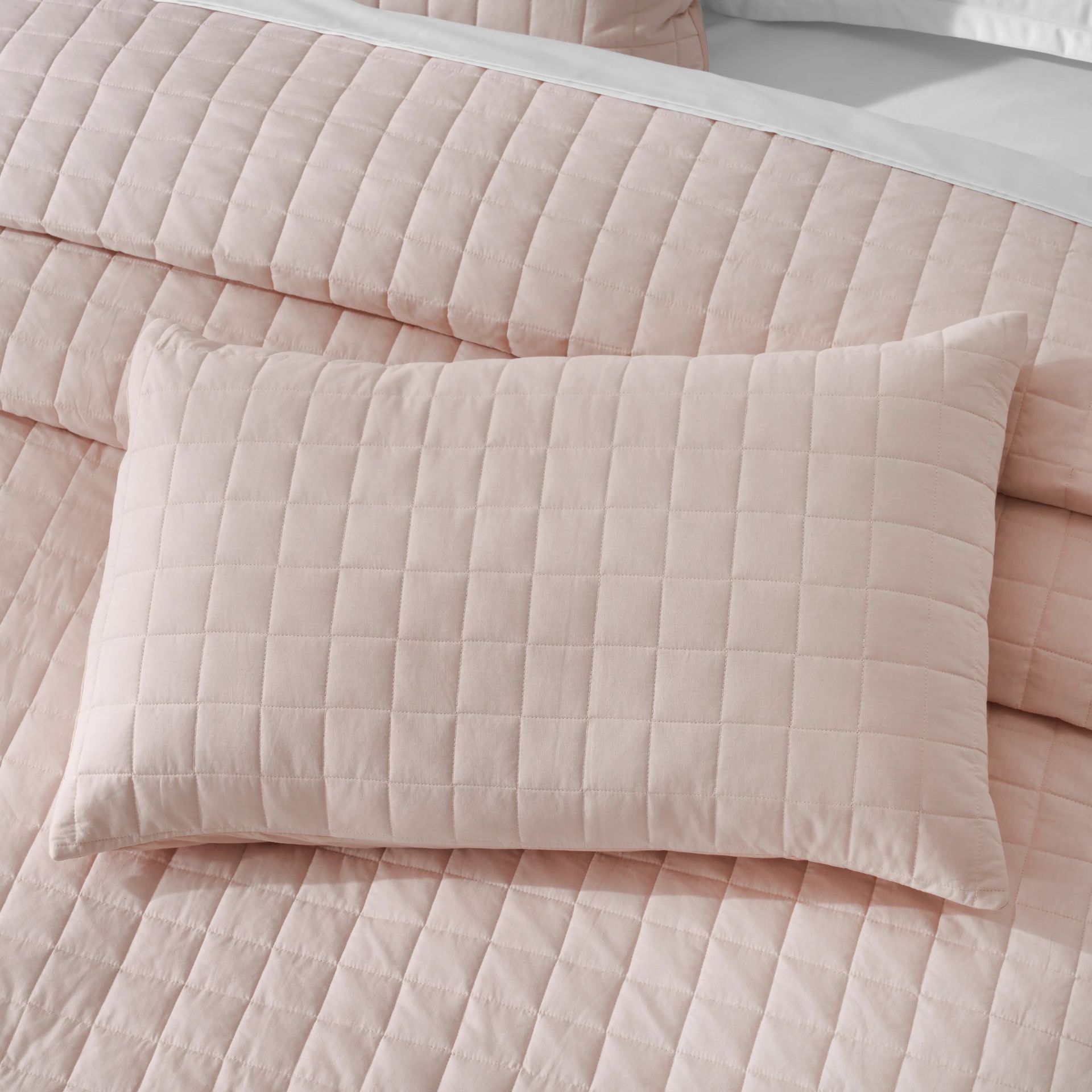 Box Quilted Solid 200 TC 100% Cotton Percale Sepia Rose King Bed Cover Set | Nuvola
