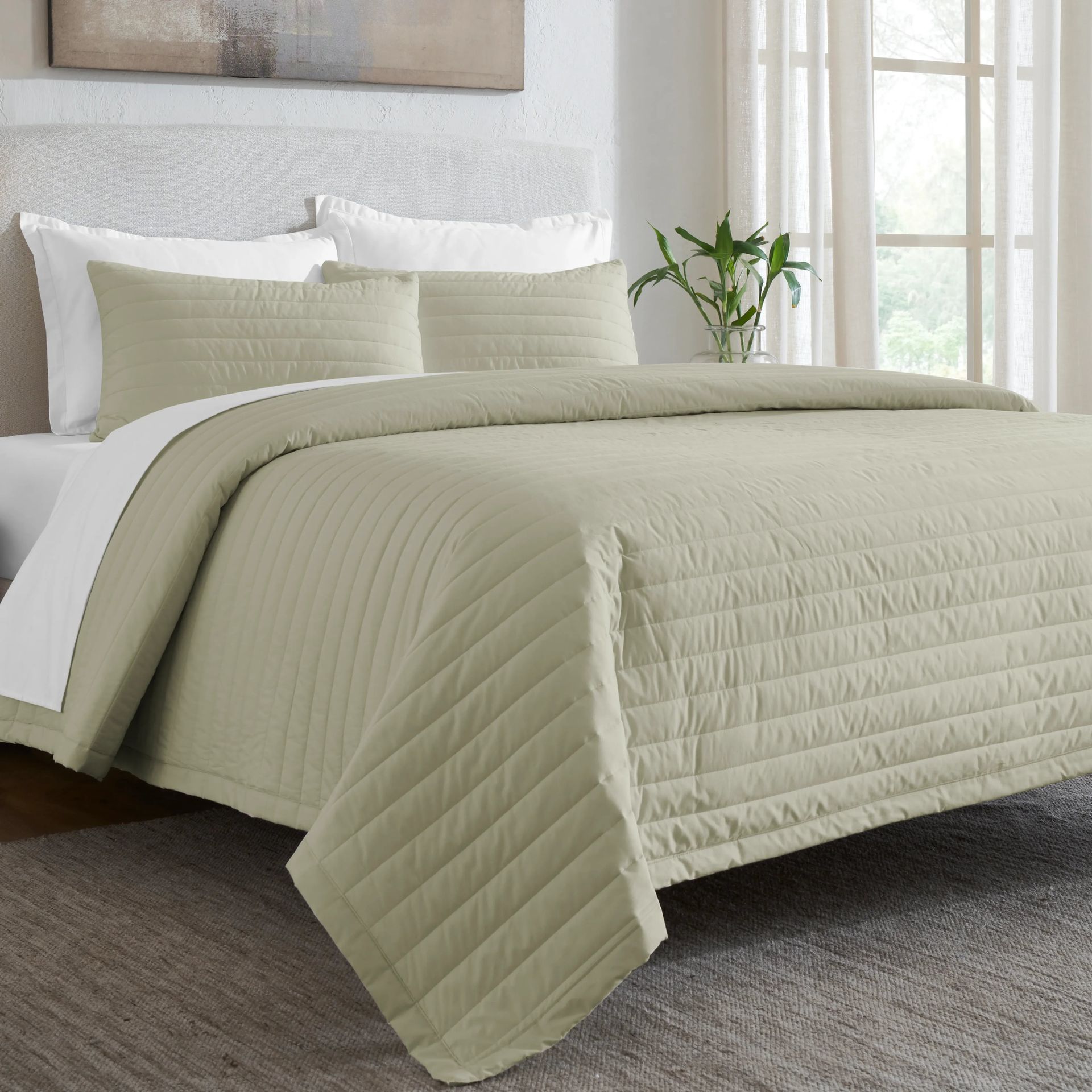 Straight Quilted Solid 200 TC 100% Cotton Percale Linen King Bed Cover Set | Nuvola