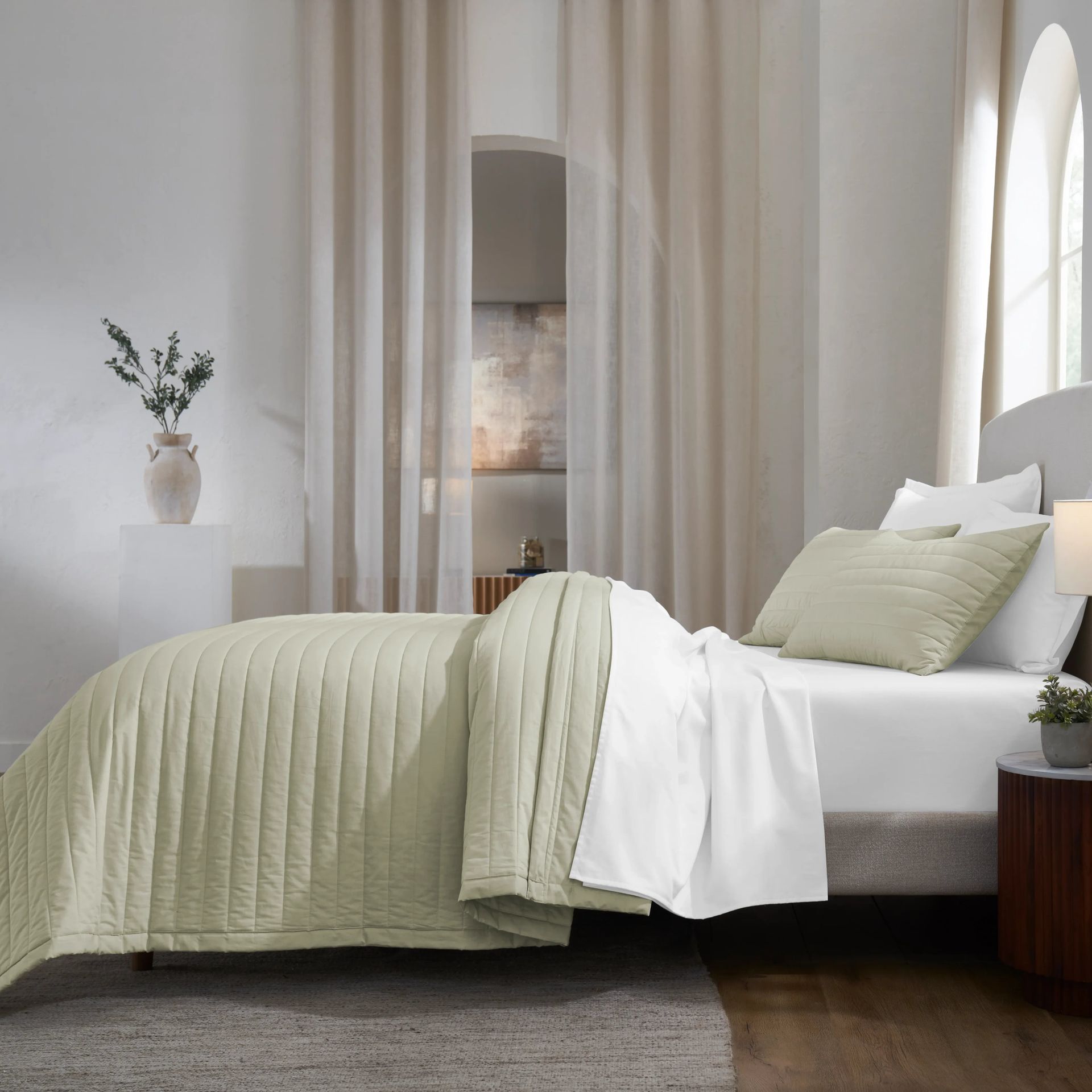 Straight Quilted Solid 200 TC 100% Cotton Percale Linen King Bed Cover Set | Nuvola