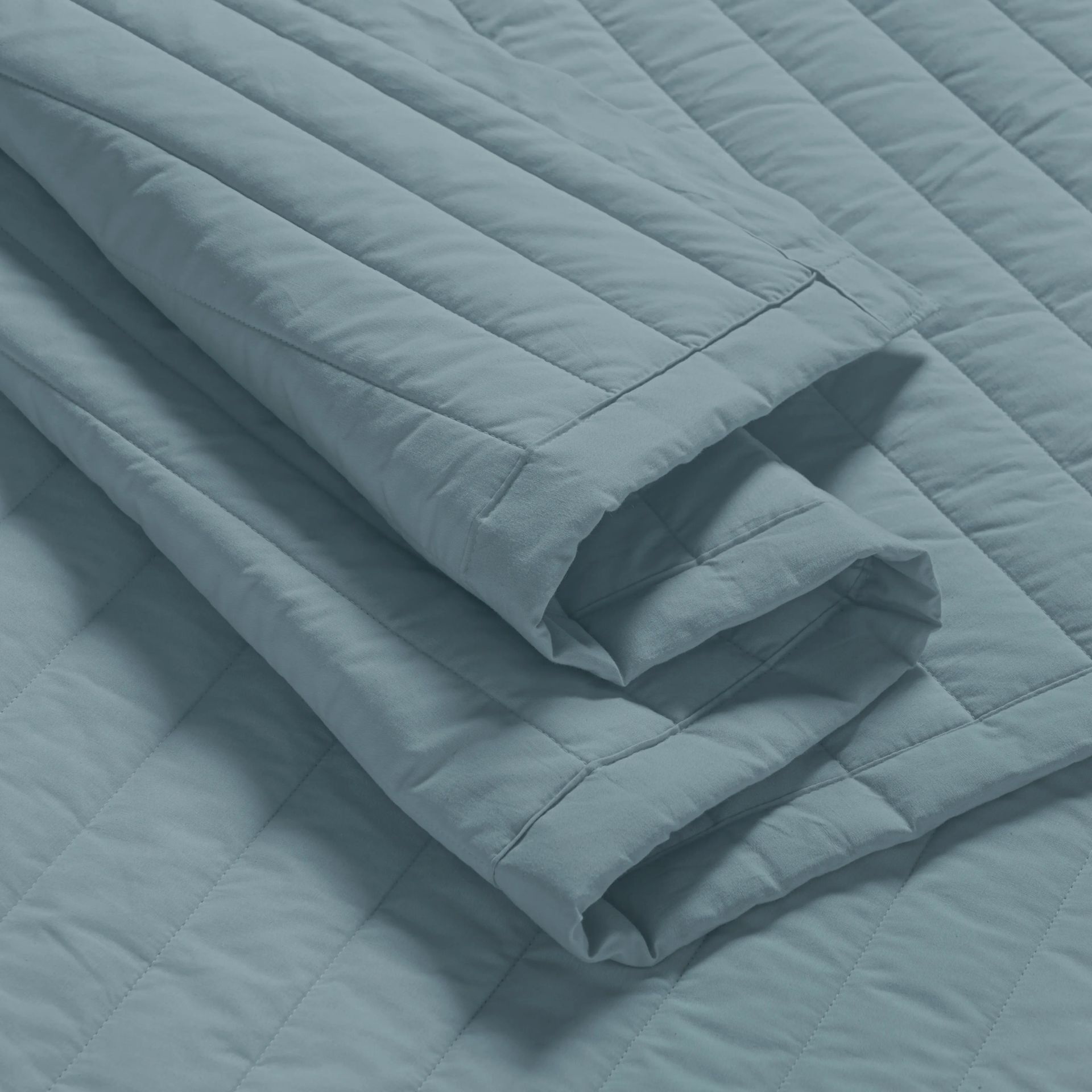 Straight Quilted Solid 200 TC 100% Cotton Percale French Blue King Bed Cover Set | Nuvola