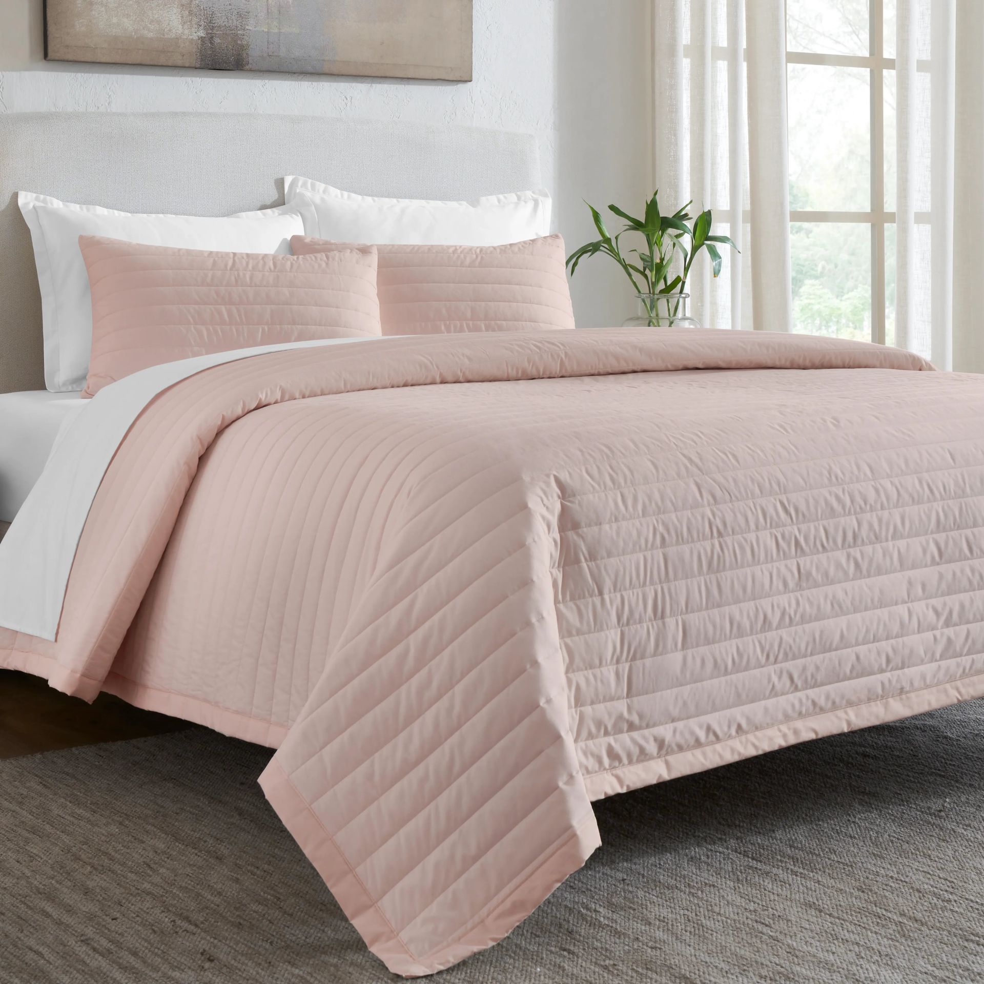 Straight Quilted Solid 200 TC 100% Cotton Percale Sepia Rose King Bed Cover Set | Nuvola