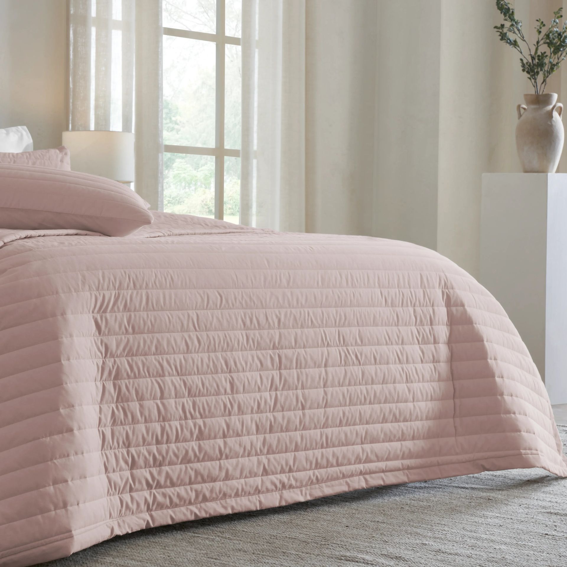 Straight Quilted Solid 200 TC 100% Cotton Percale Sepia Rose King Bed Cover Set | Nuvola