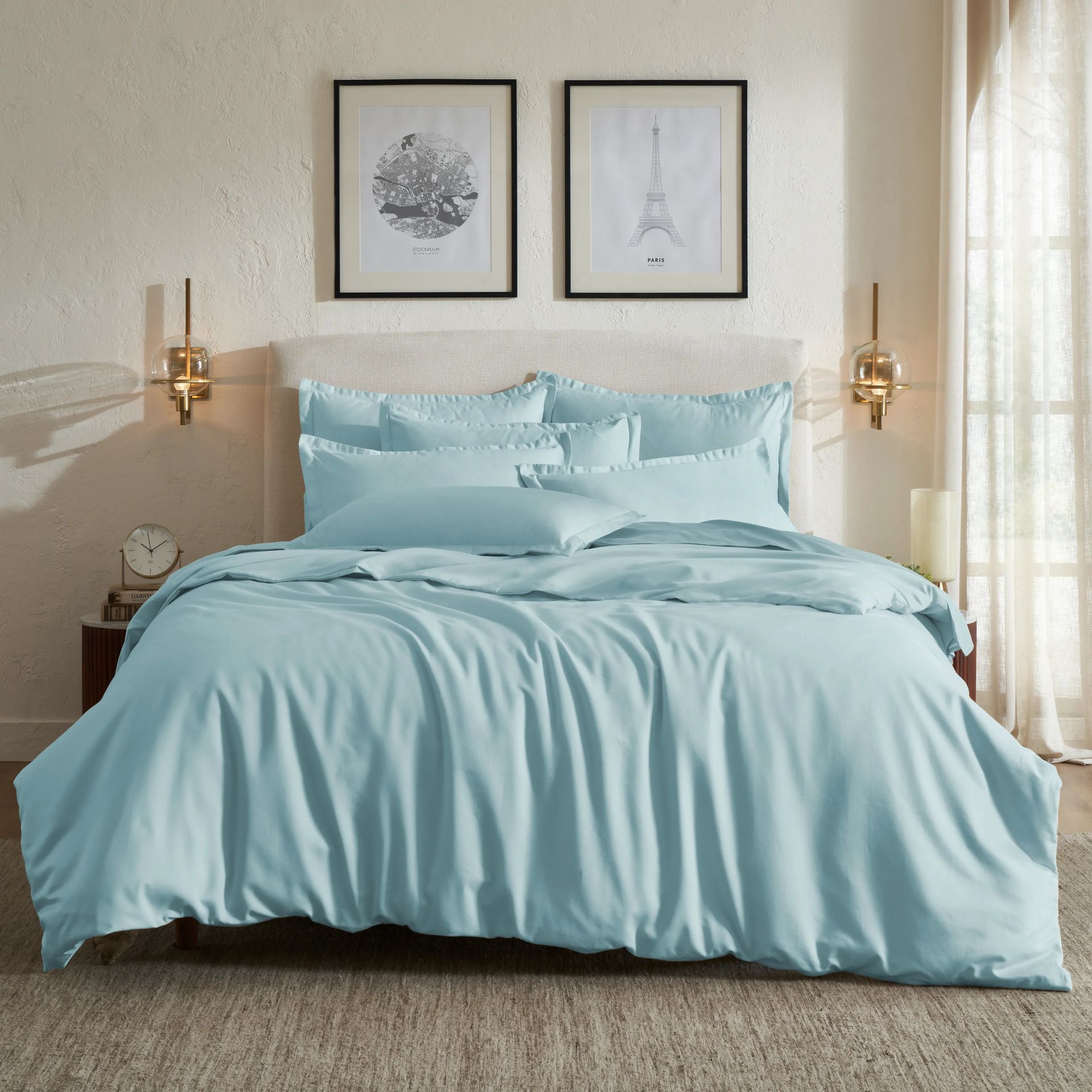 Solid Dyed 800 TC 100% Cotton Blue Sky King Fitted Sheet Set | Pelushe