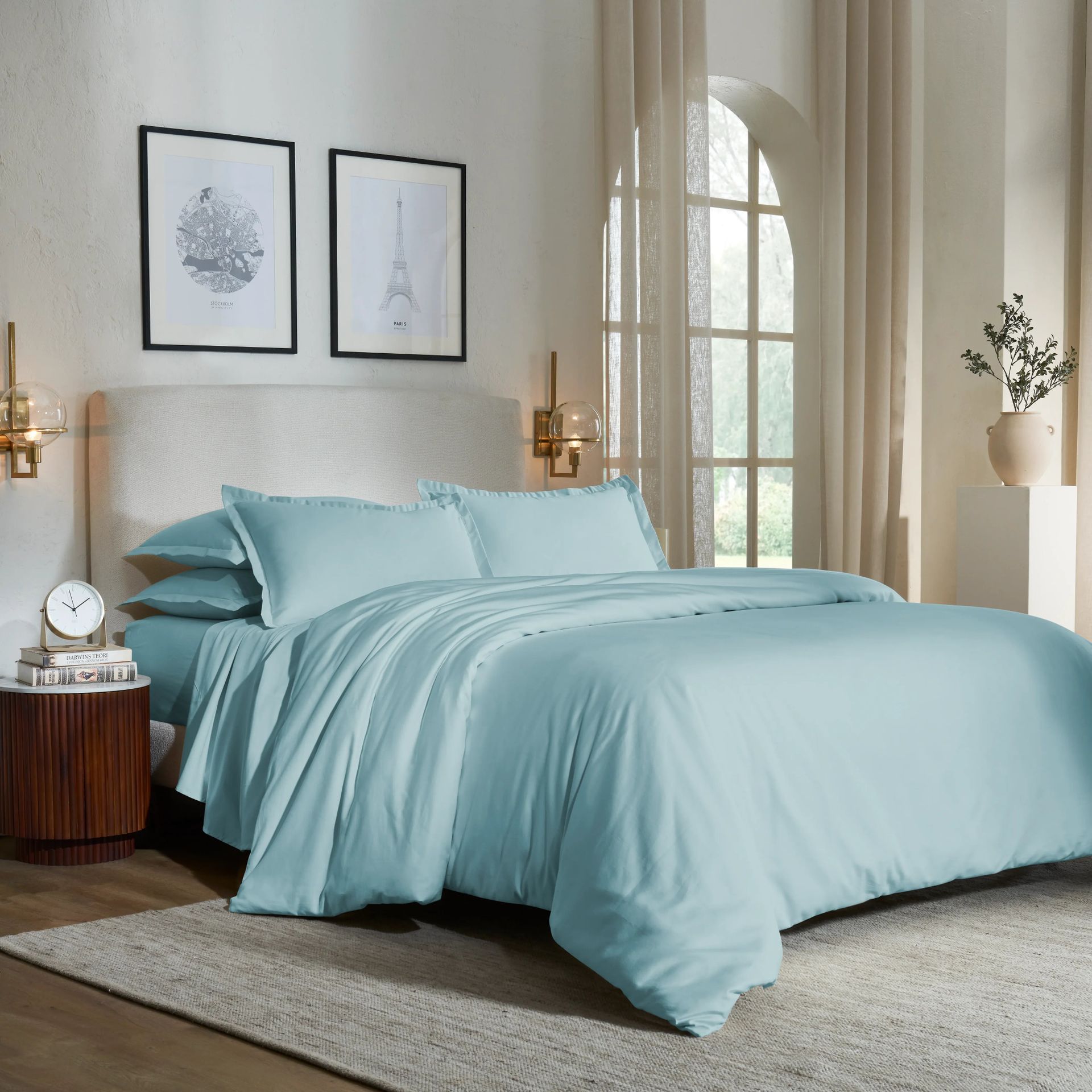 Solid Dyed 800 TC 100% Cotton Blue Sky Super King Bedsheet Set | Pelushe