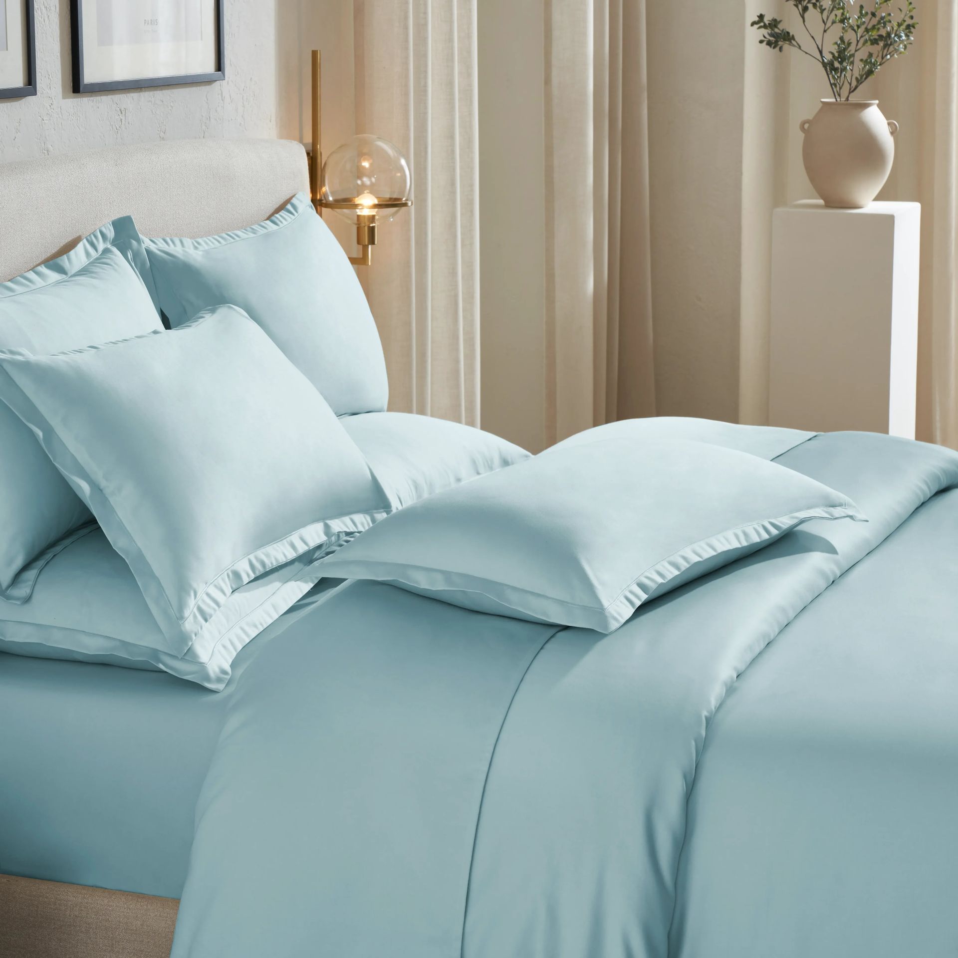 Solid Dyed 800 TC 100% Cotton Blue Sky Super King Bedsheet Set | Pelushe