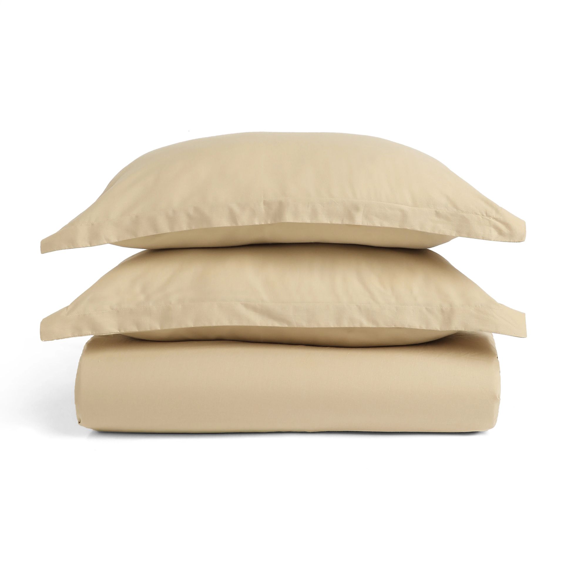 Solid Dyed 144 TC 100% Cotton Beige Queen Fitted Sheet Set | Paleto