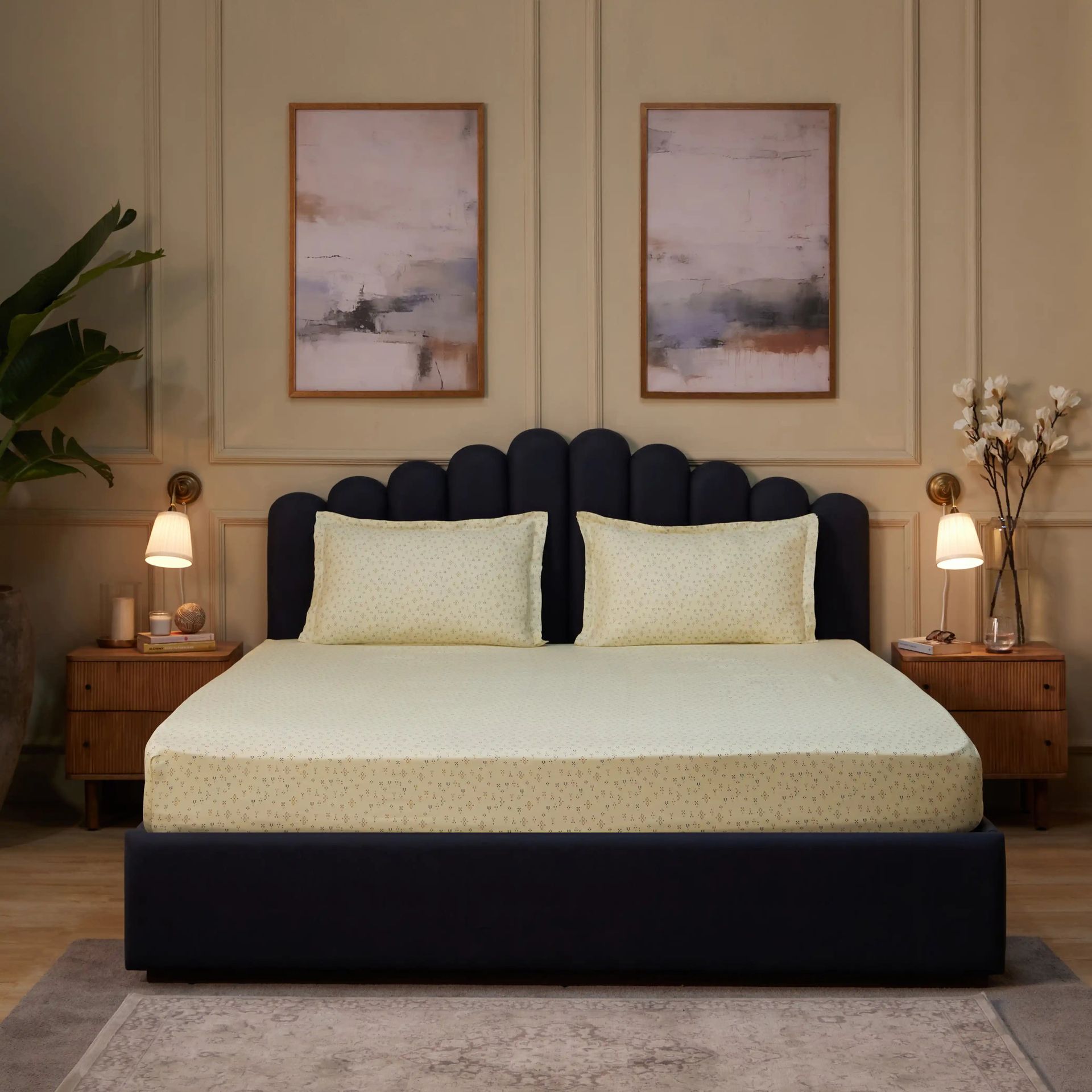 Geometric 250 TC 100% Cotton Multicolour King Fitted Sheet Set | Yutori