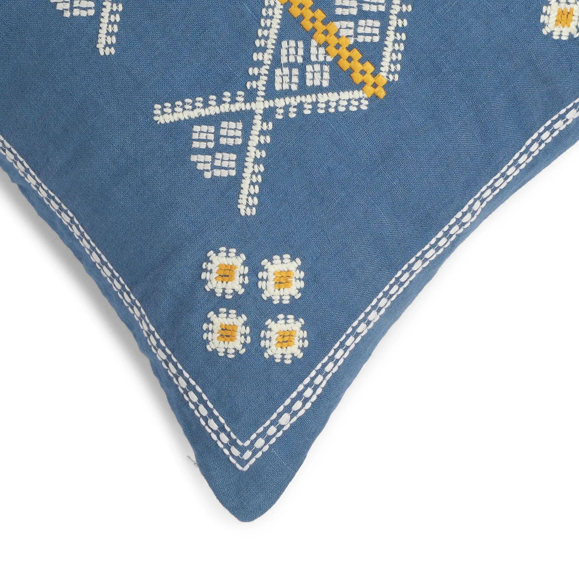 Ethnic 100% Linen Denim Blue Cushion Cover | Estrella
