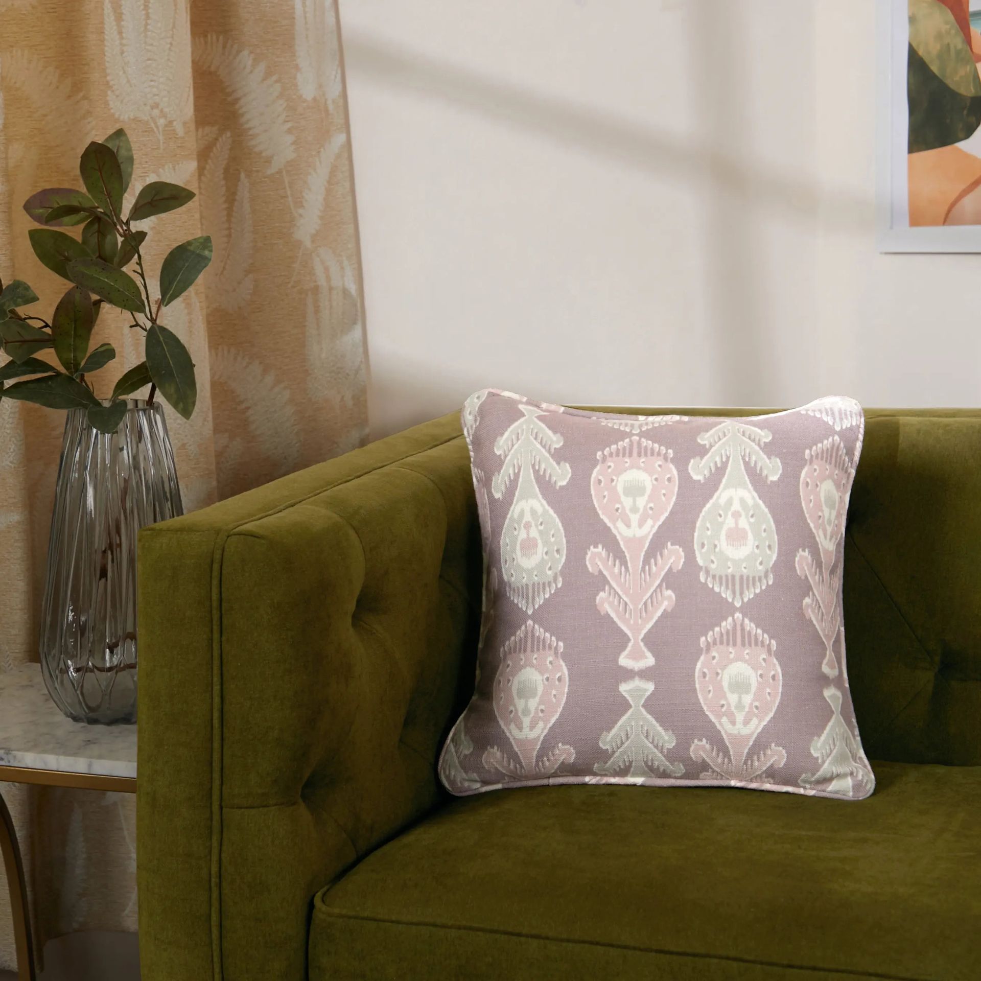 Ethnic Polyester Blend Lilac Dust Cushion Cover | Estrella