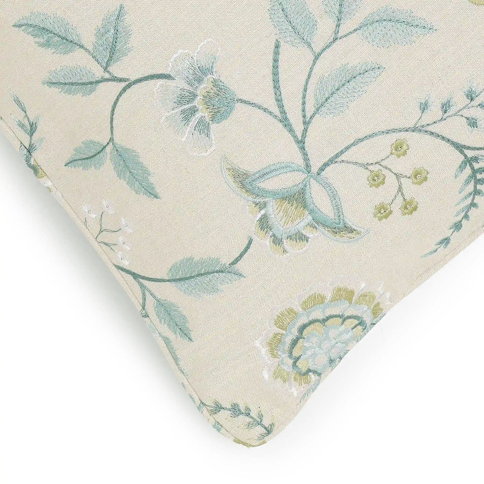 Floral Viscose Linen Blend Frosty Teal Cushion Cover | Estrella
