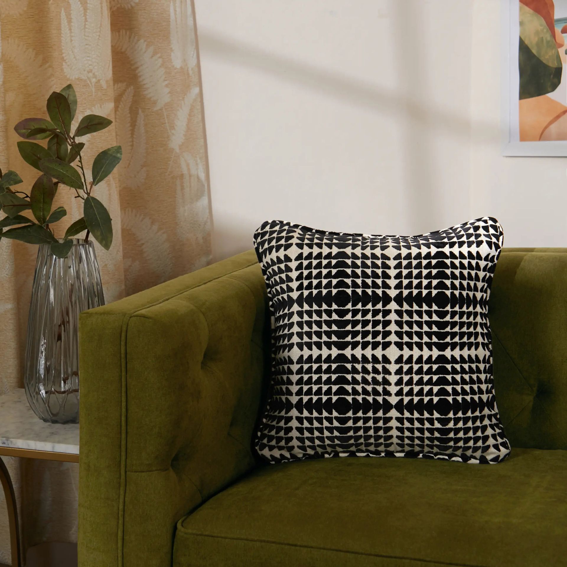 Geometric Cotton Blend Ebony Cushion Cover | Estrella