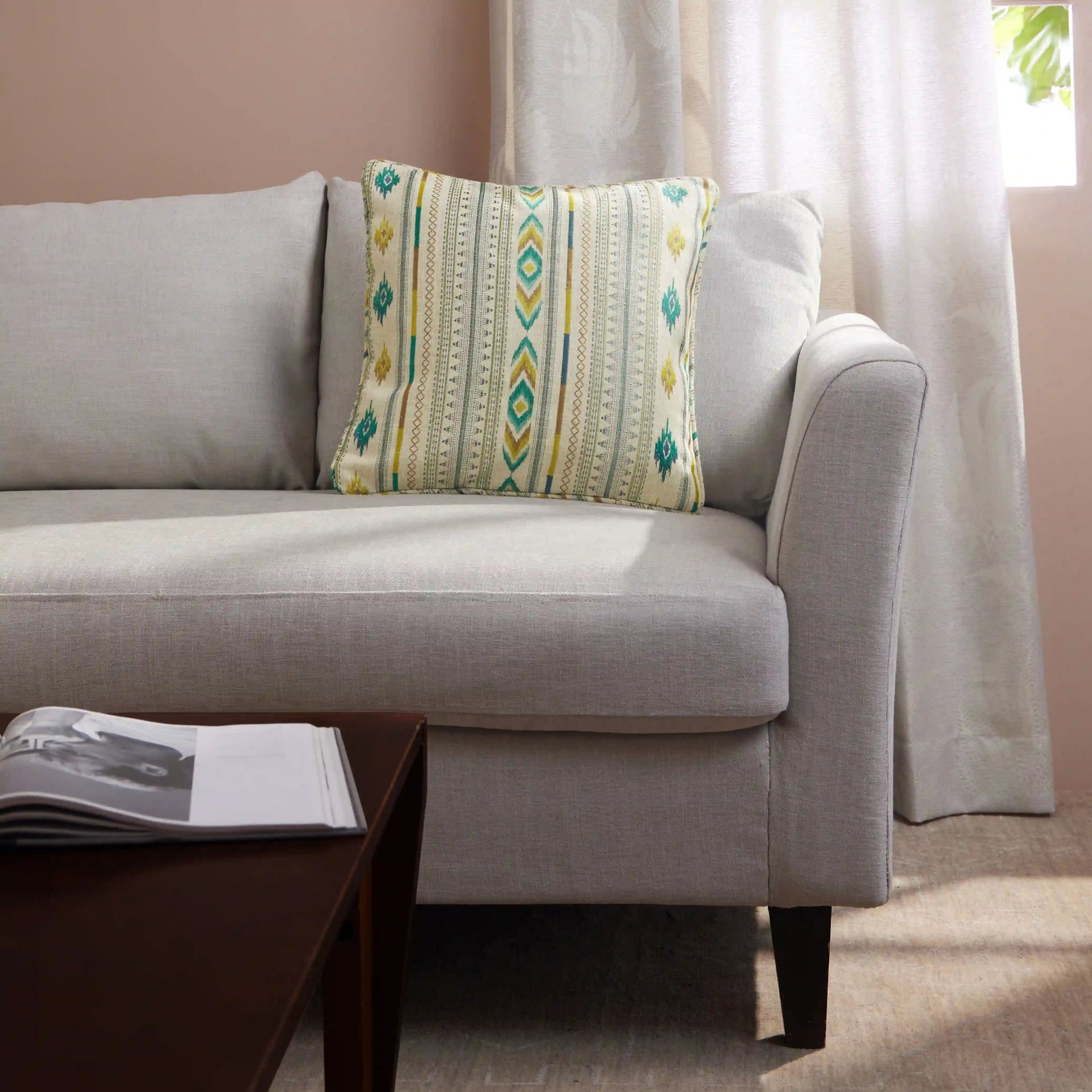 Ethnic Polyester Blend Turquoise Cushion Cover | Espricia