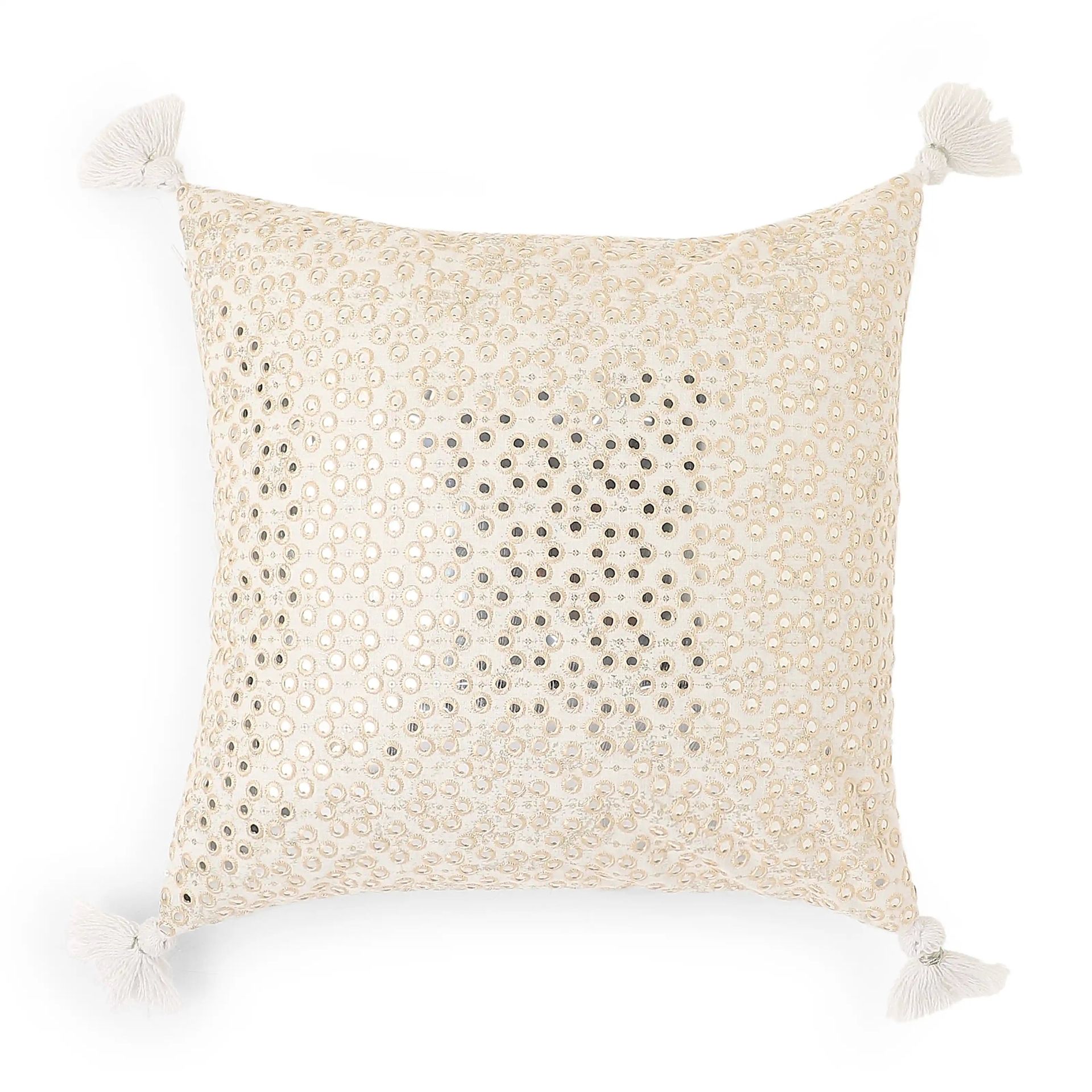 Indian Heritage Linen Blend Ivory Mist Cushion Cover | Espricia