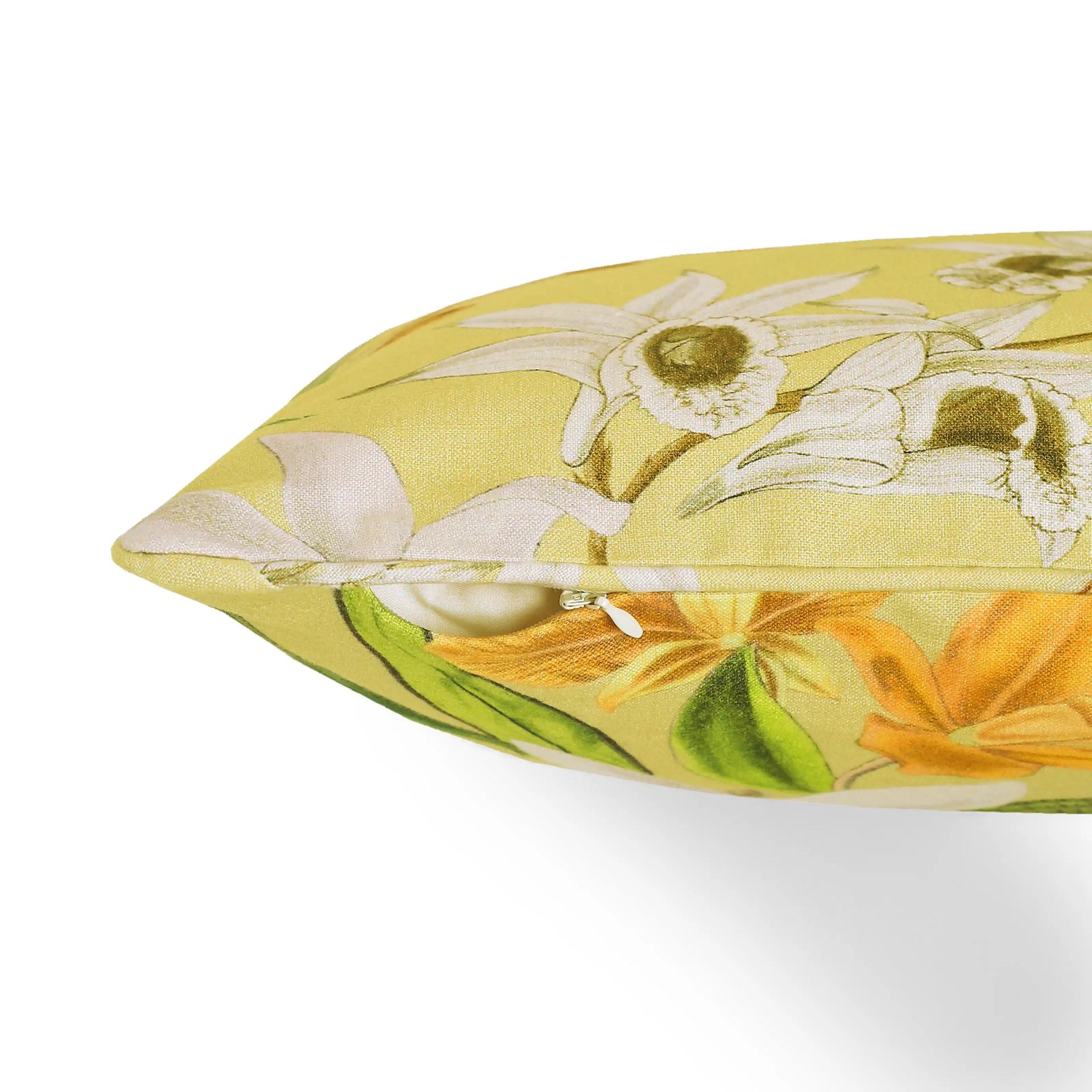 Floral Viscose Linen Blend Light Yellow Cushion Cover | Espricia