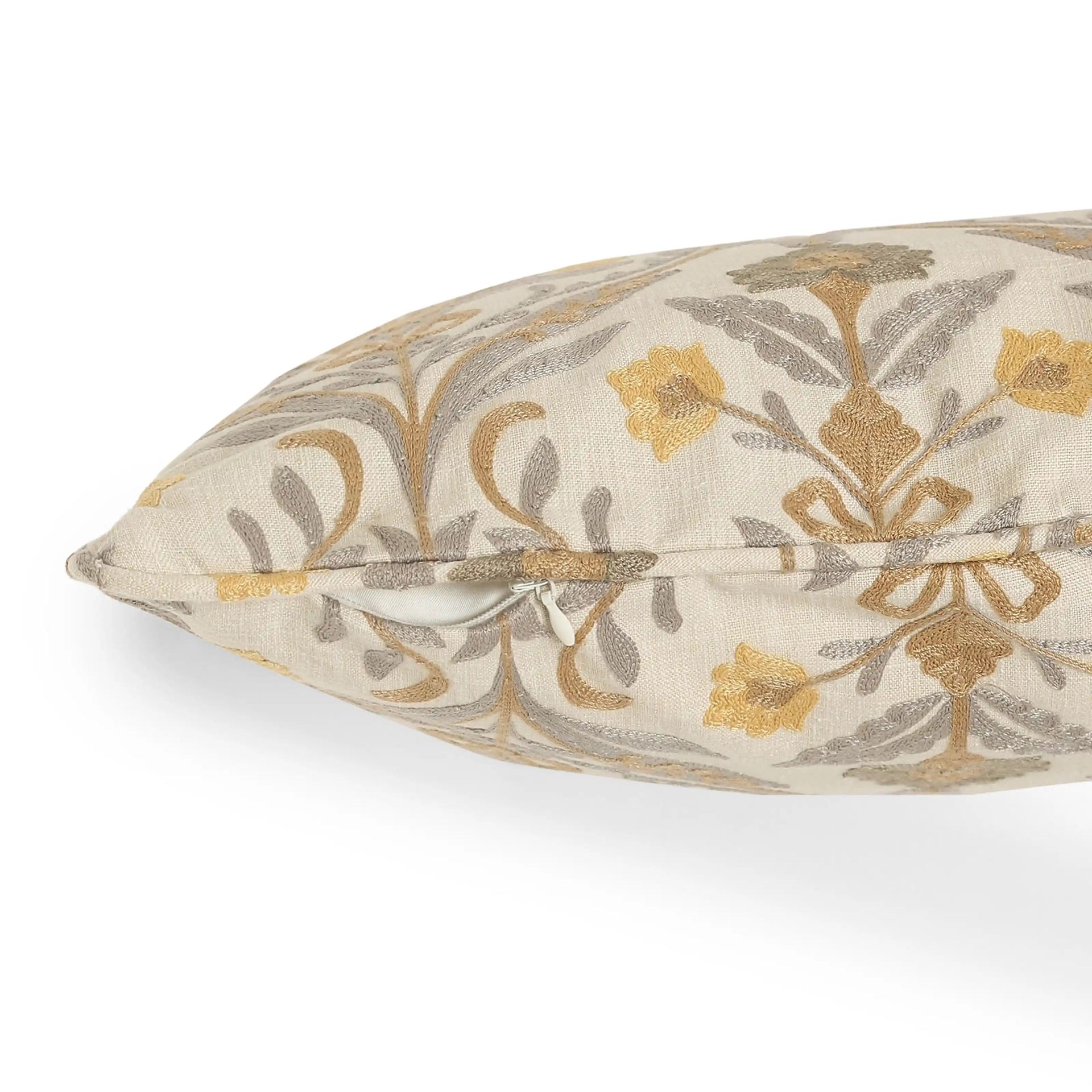 Indian Heritage Polyester Cotton Blend Baked Sand Cushion Cover | Espricia