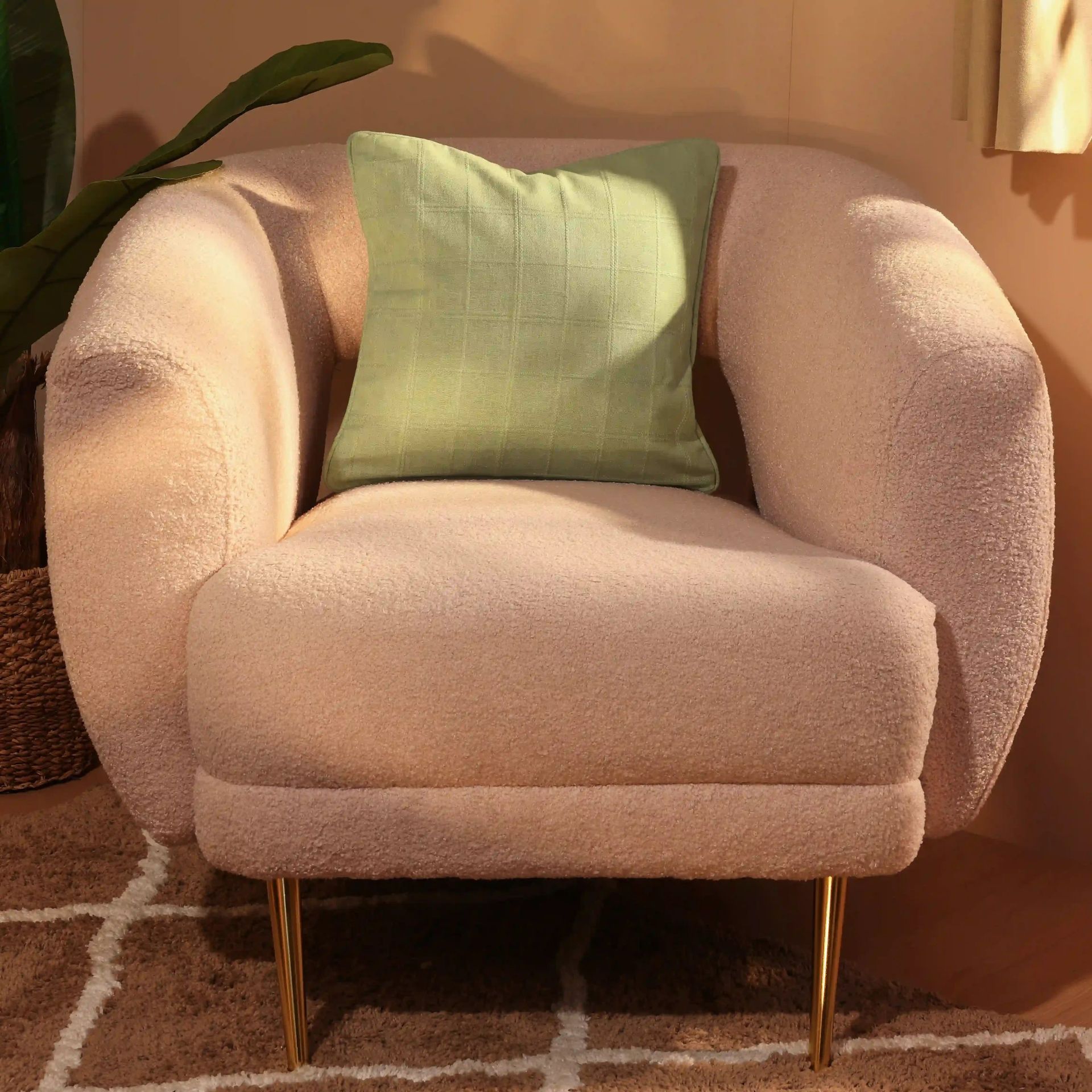 Geometric Polyester Cotton Blend Sage Cushion Cover | Espricia