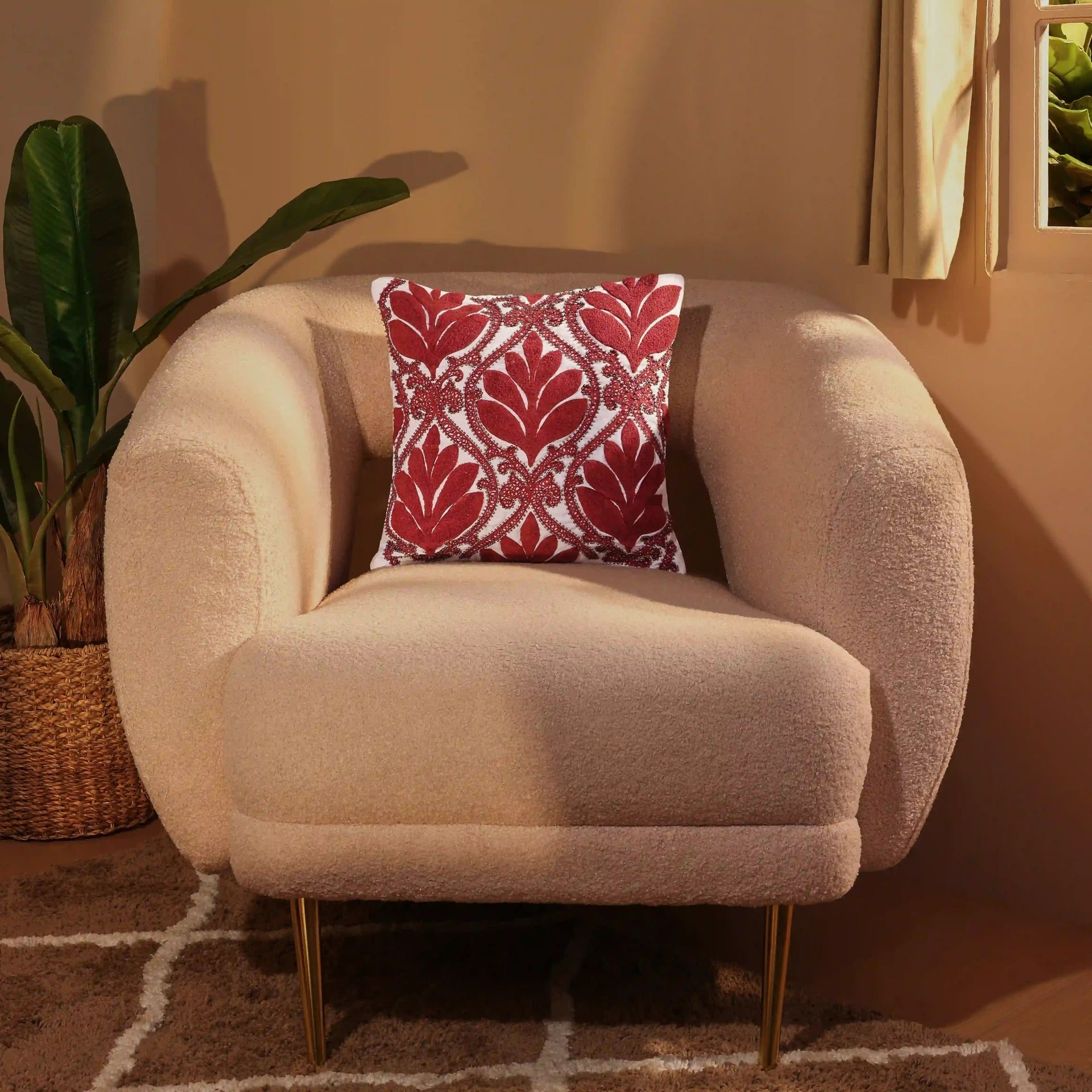 Indian Heritage 100% Cotton Crimson Cushion Cover | Espricia