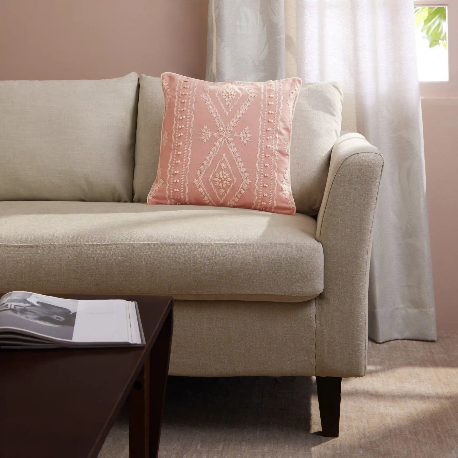 Ethnic 100% Cotton Sunset Peach Cushion Cover | Espricia
