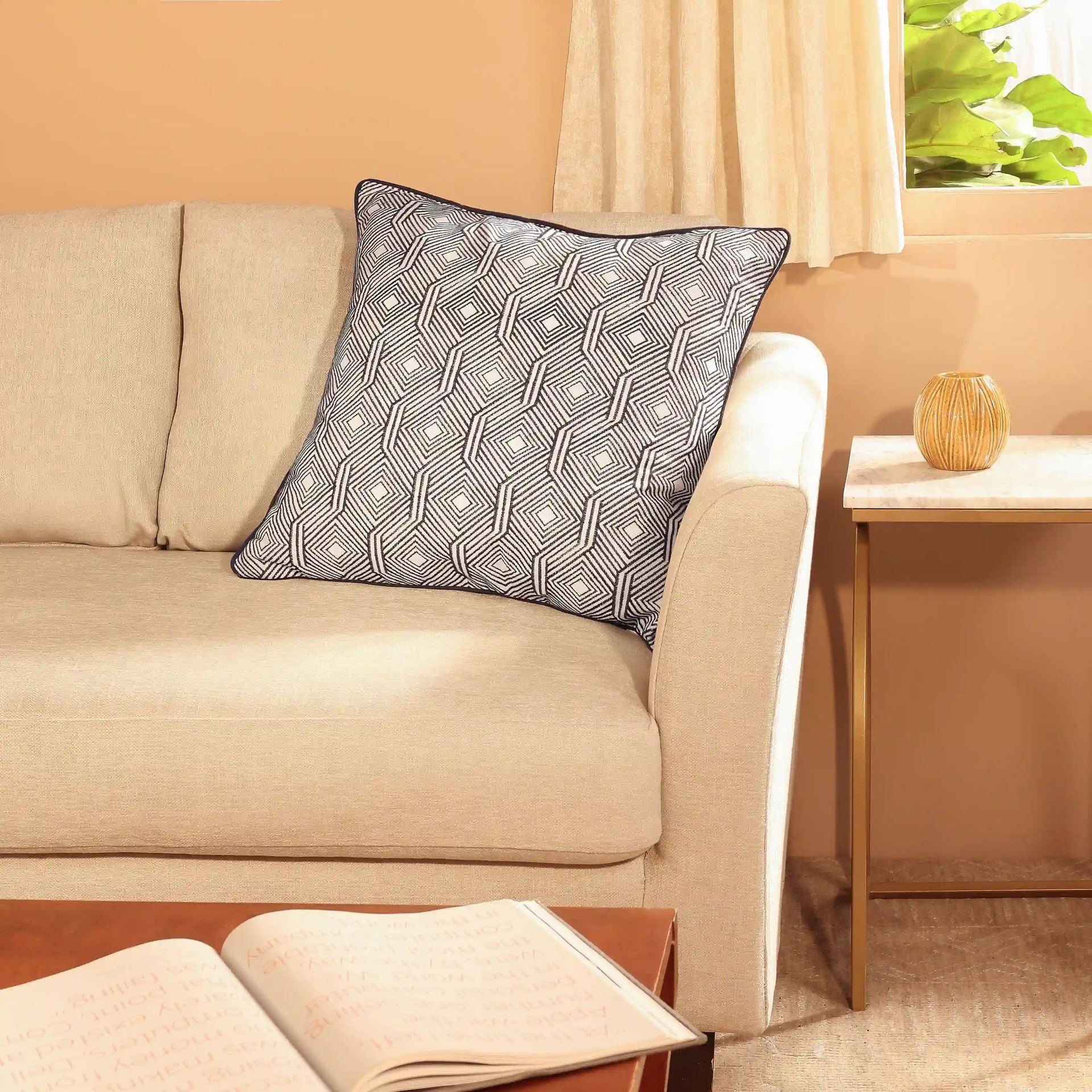 Geometric 100% Cotton Honey Glaze Cushion Cover | Espricia