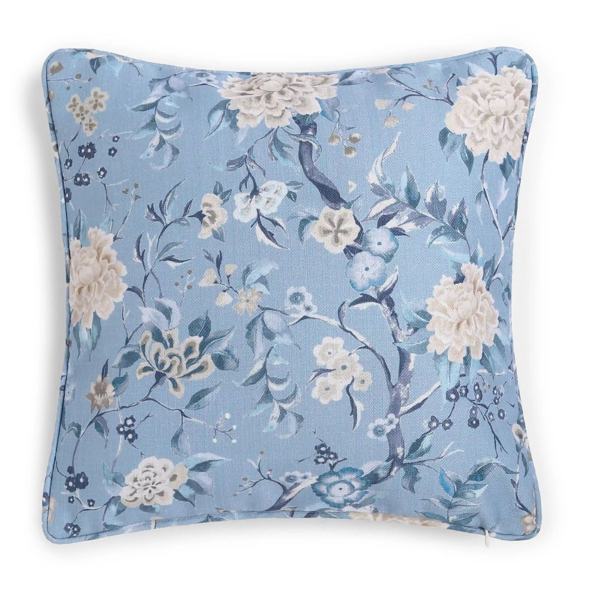 Floral 100% Polyester Azure Cushion Cover | Espricia
