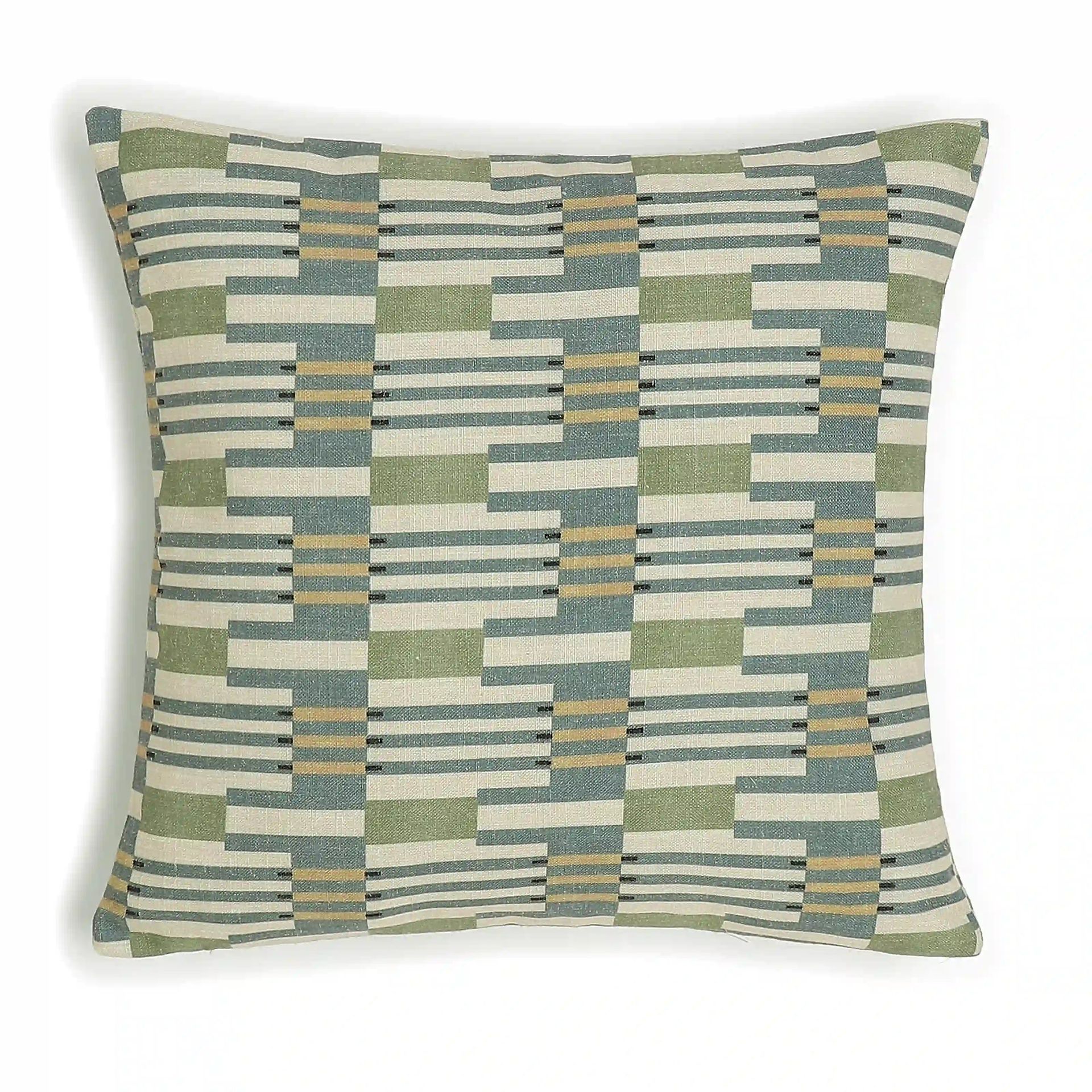 Geometric Polyester Blend Woodland Olive Cushion Cover | Vissencia