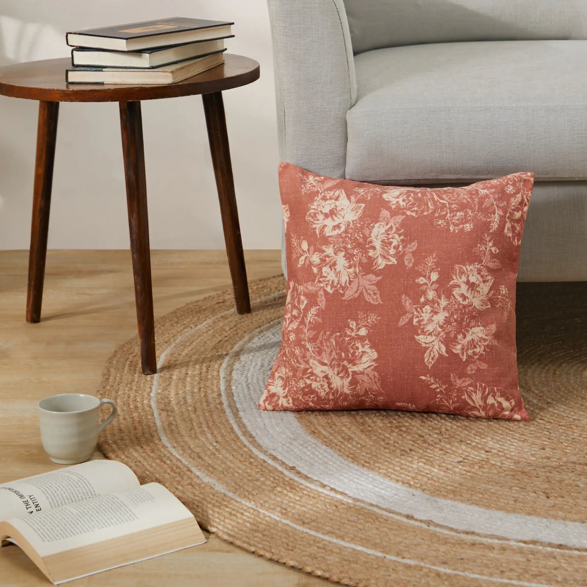 Floral Polyester Blend Autumn Rust Cushion Cover | Vissencia