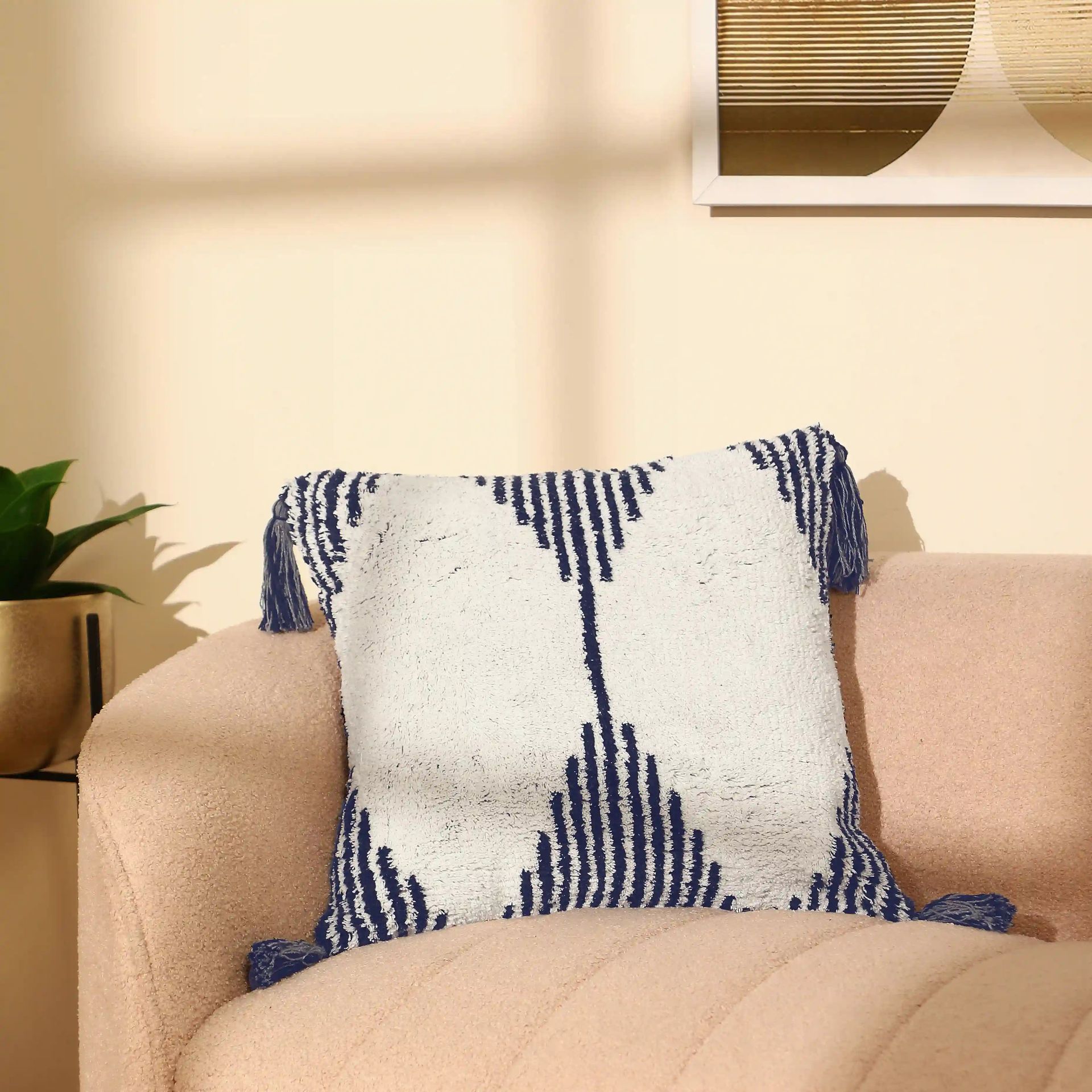 Geometric 100% Cotton Ash Cushion Cover | Vissencia